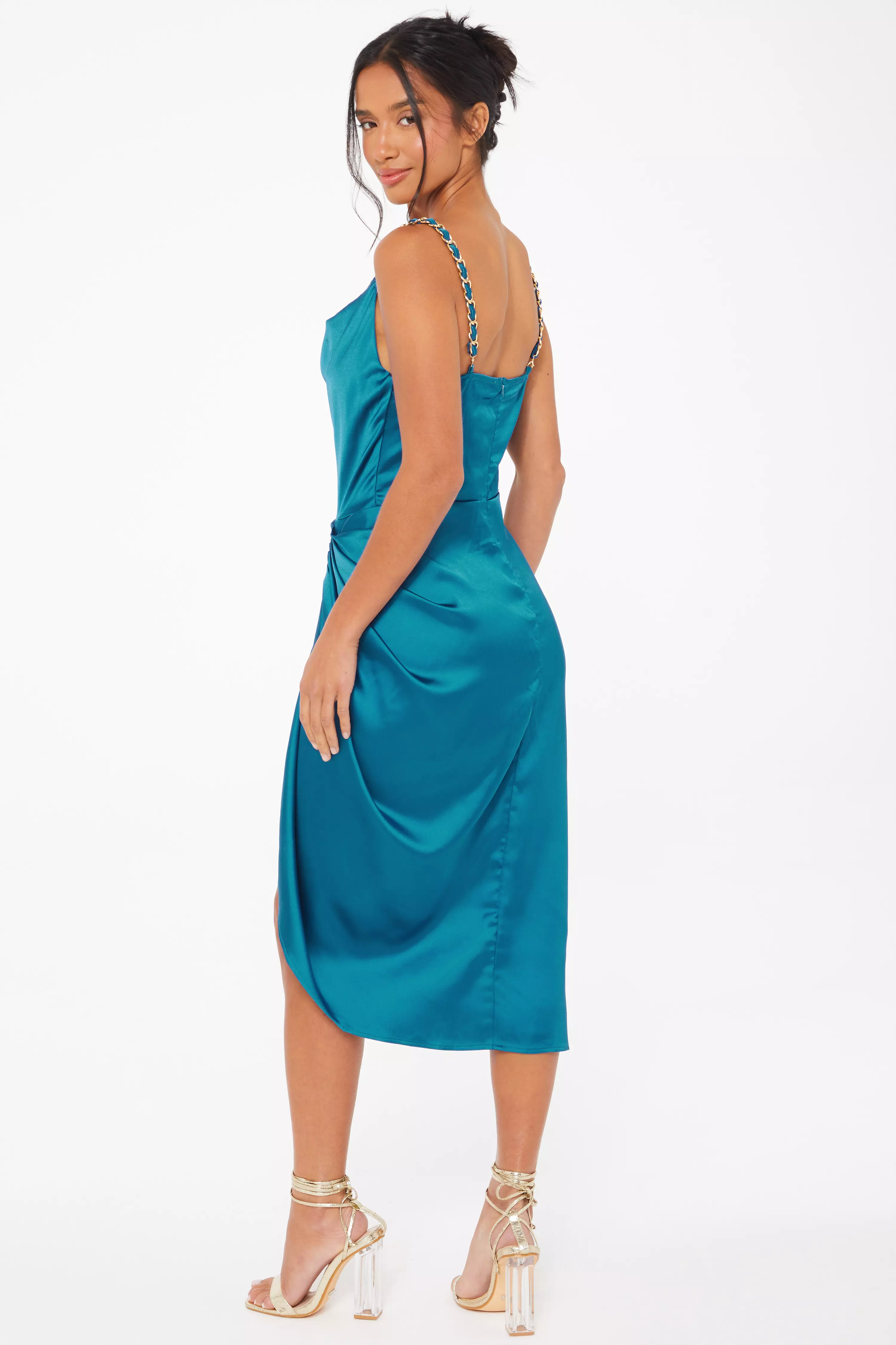 Petite Blue Satin Tiered Midi Dress