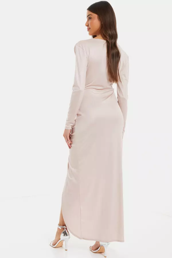 Champagne Shimmer Ruched Maxi Dress