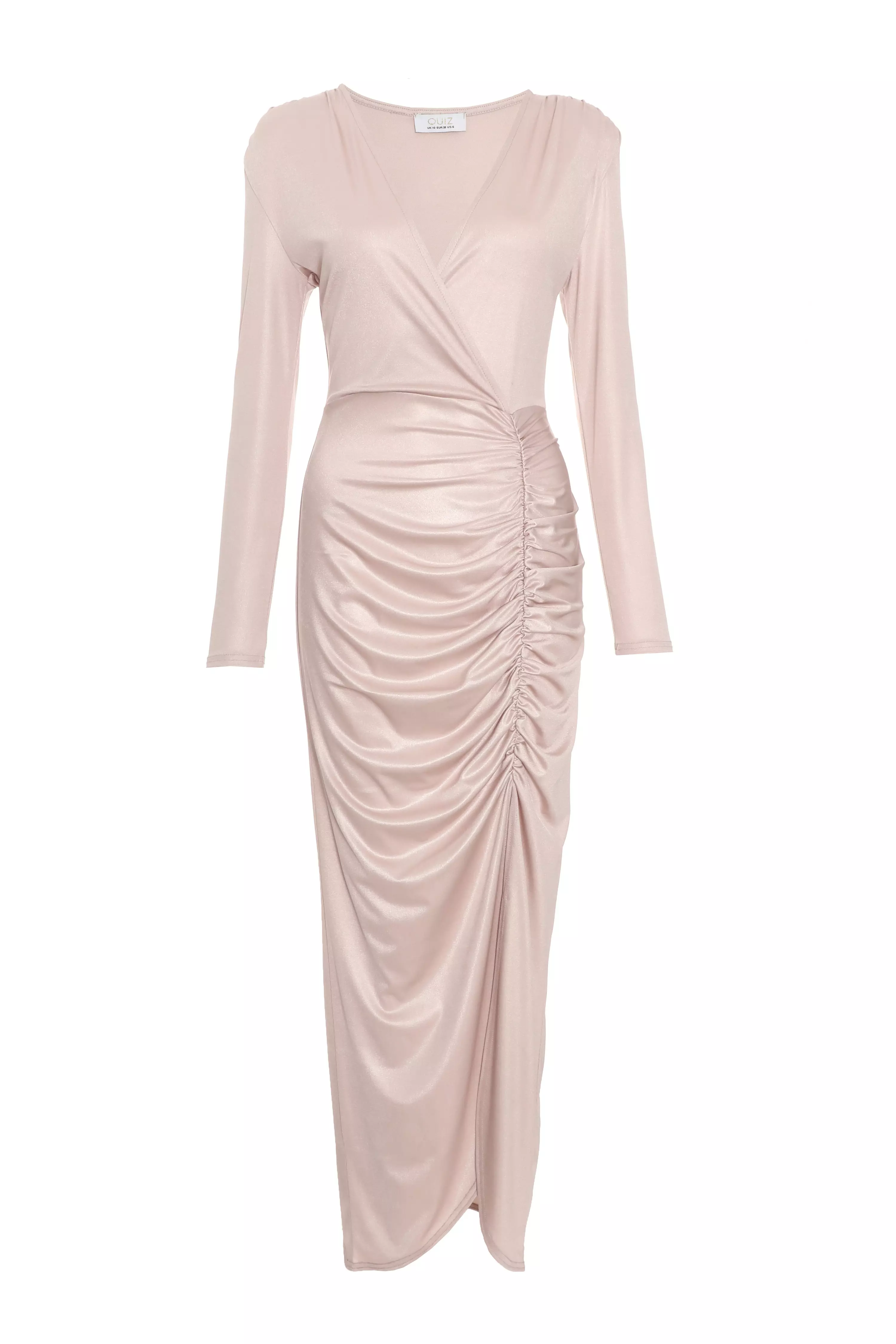 Champagne Shimmer Ruched Maxi Dress