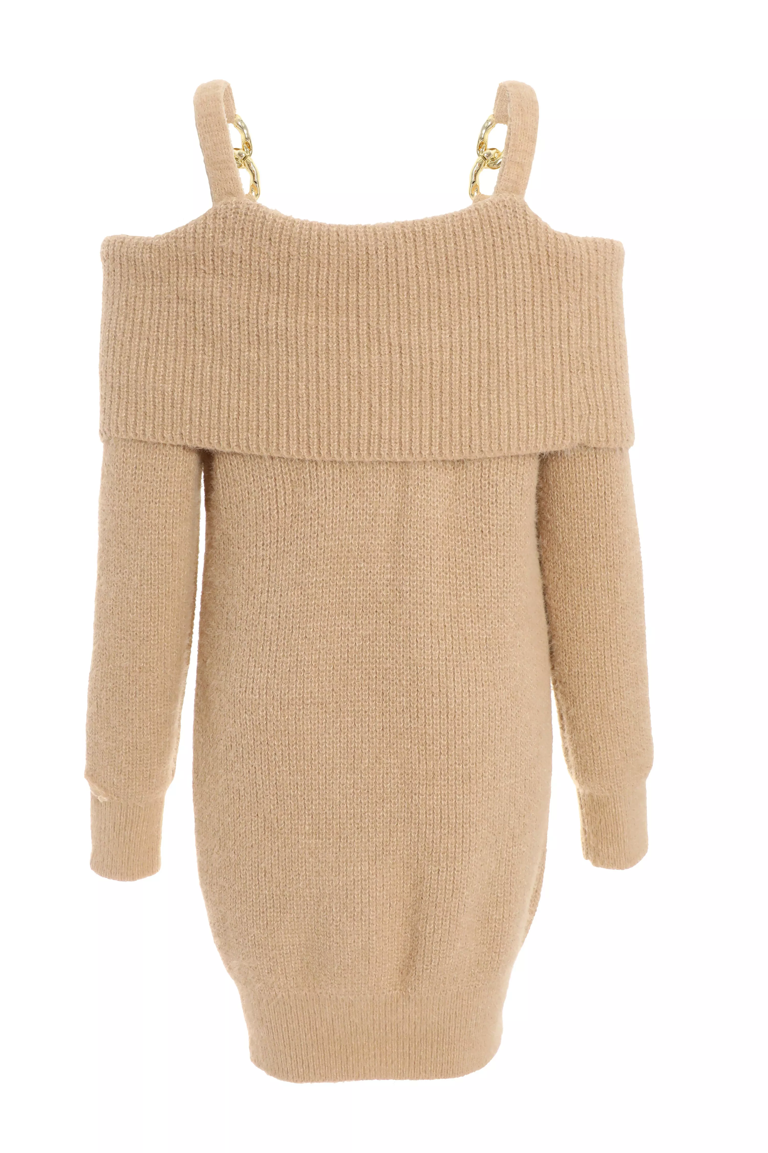 Stone Knitted Cold Shoulder Jumper Dress