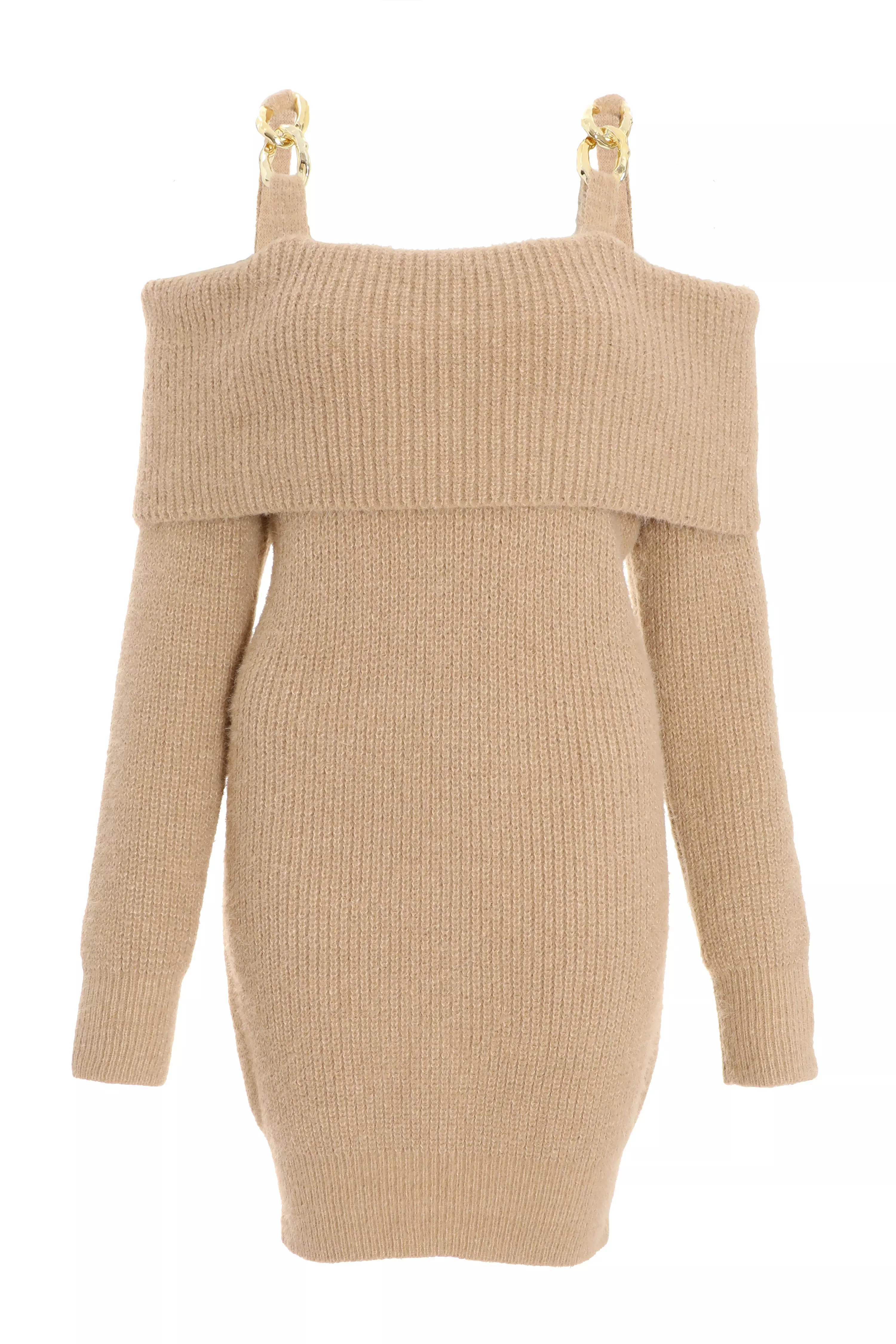 Stone Knitted Cold Shoulder Jumper Dress