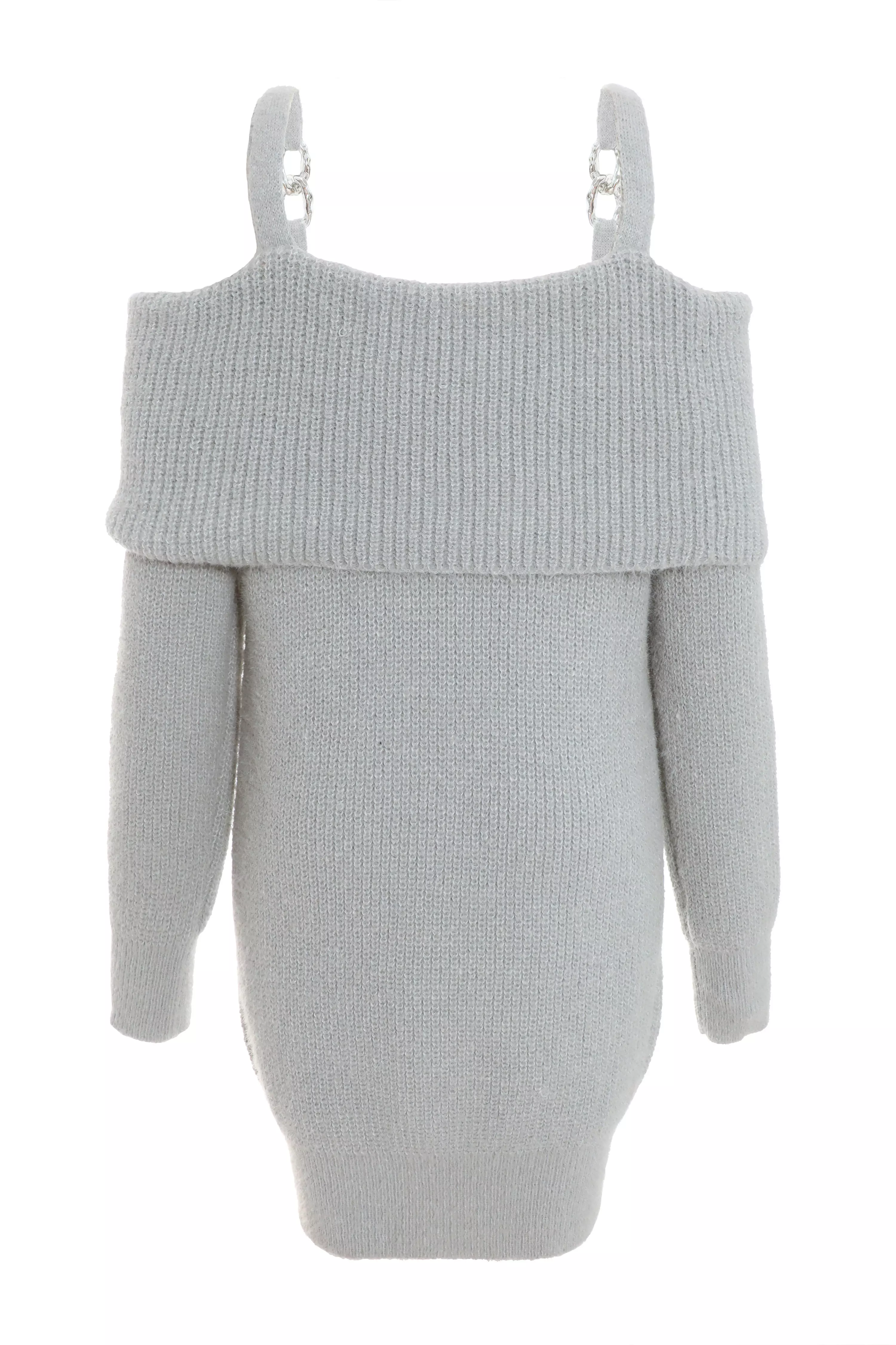 Grey Knitted Cold Shoulder Jumper Dress