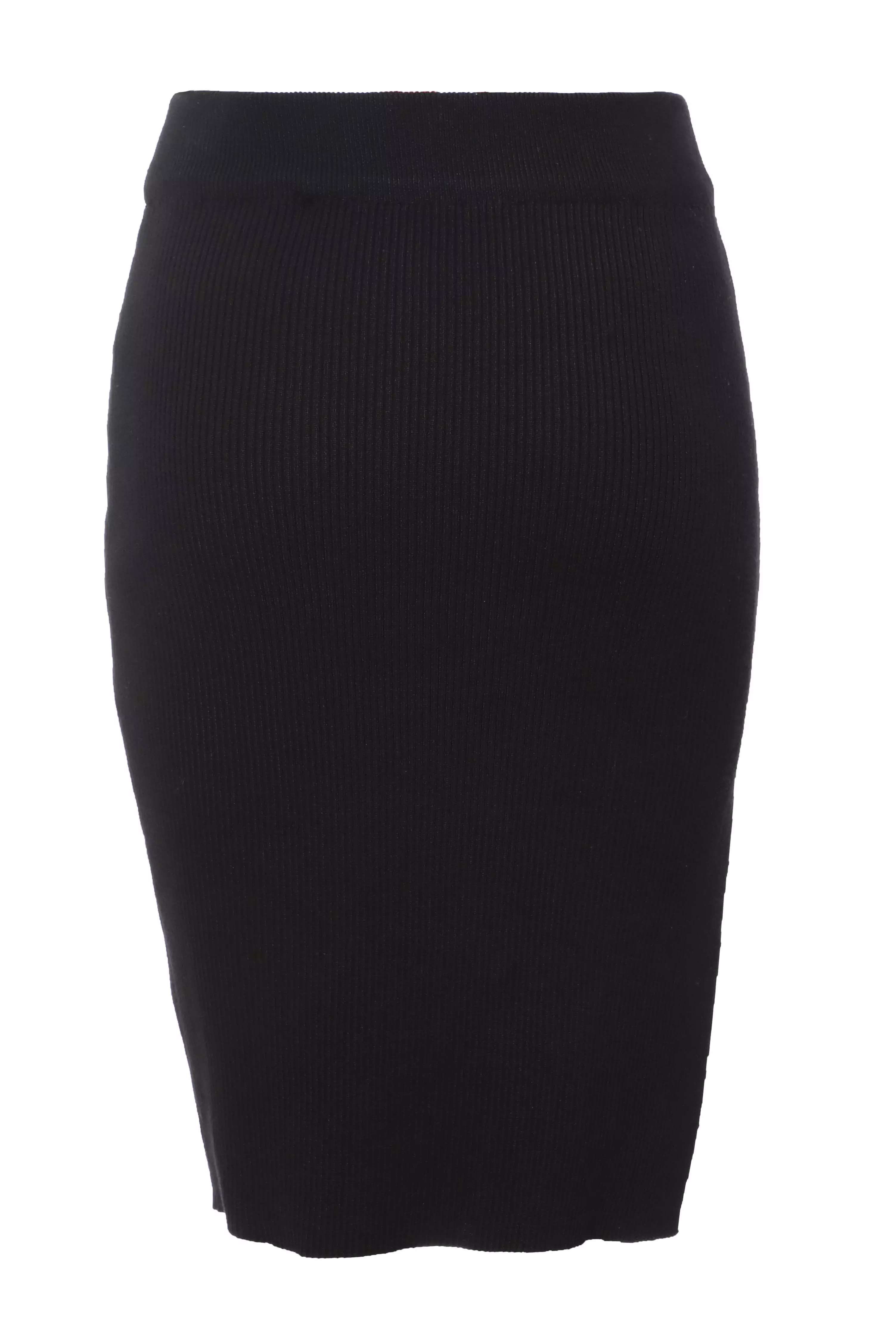 Black Knitted Split Hem Embellished Mini Skirt