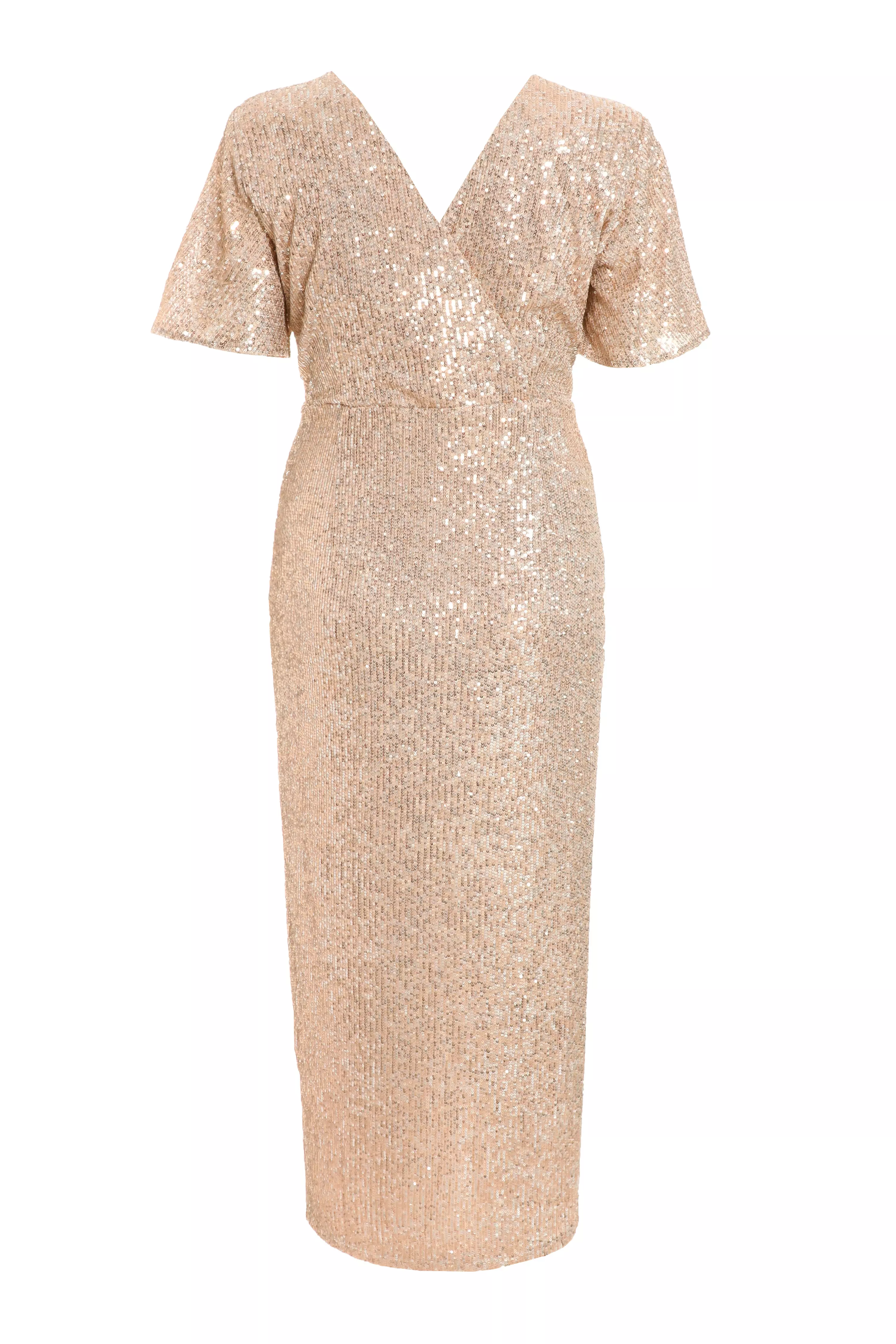 Curve Champagne Sequin Wrap Maxi Dress