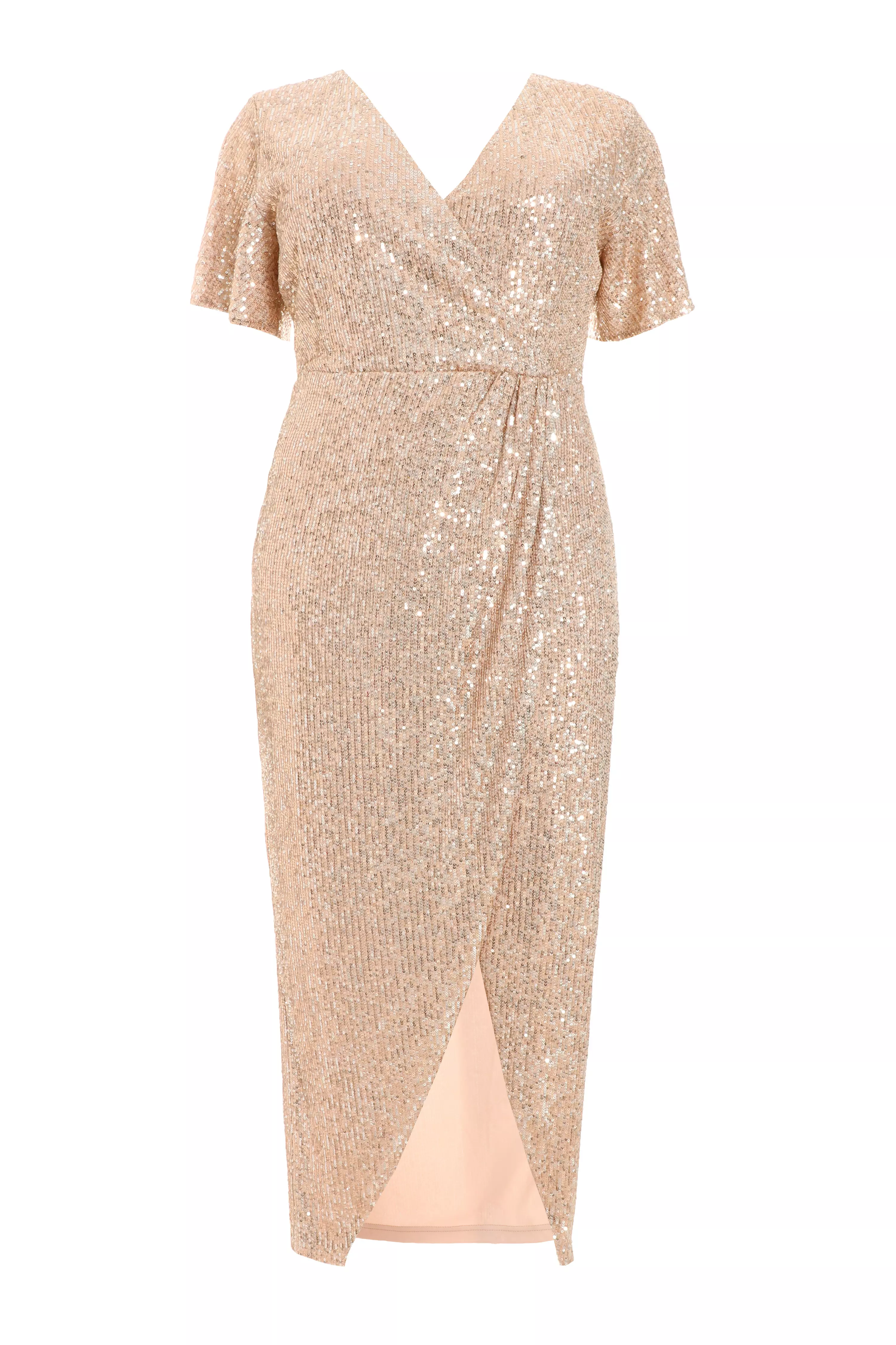 Curve Champagne Sequin Wrap Maxi Dress