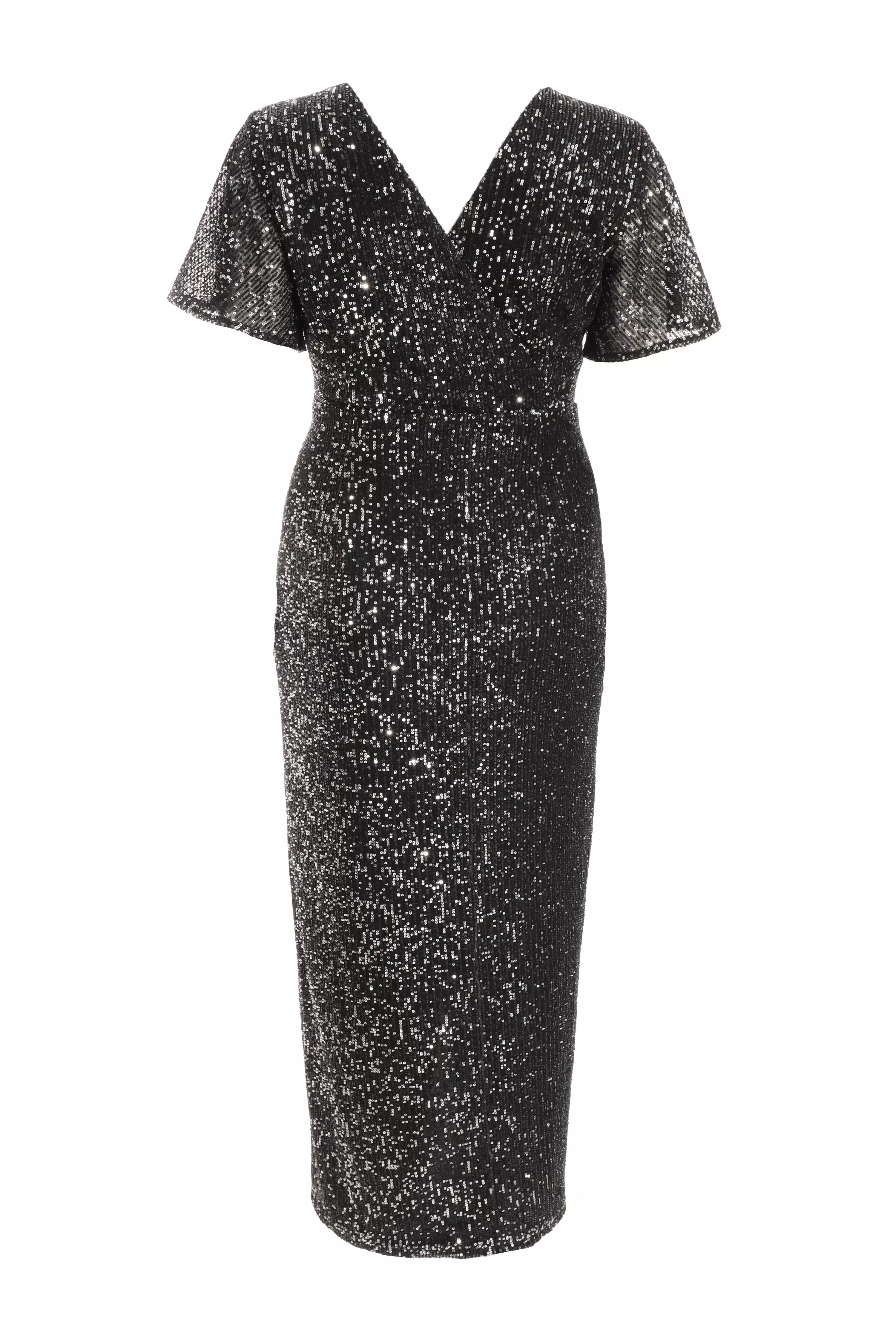 Curve Black Sequin Wrap Maxi Dress