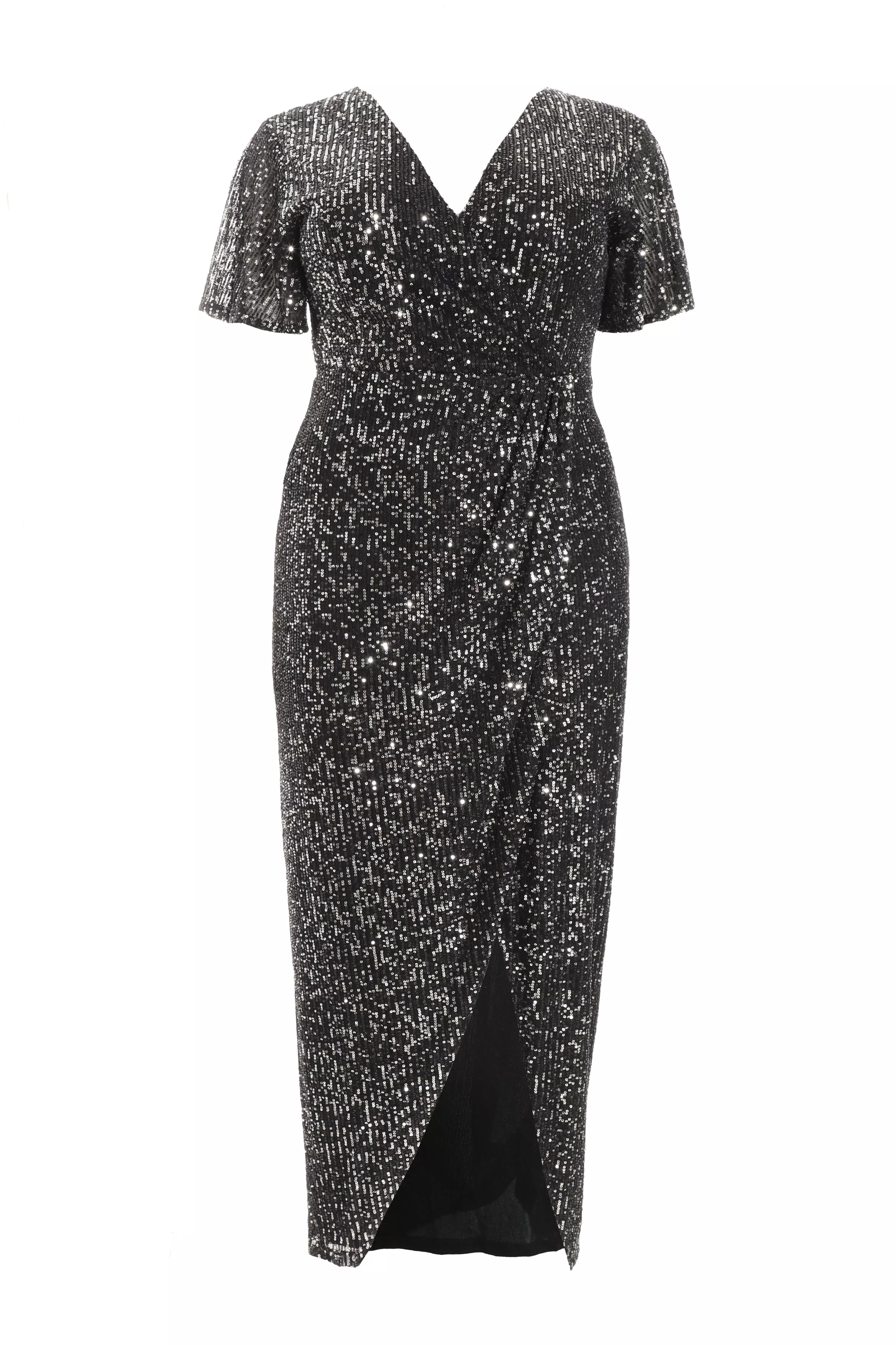 Curve Black Sequin Wrap Maxi Dress