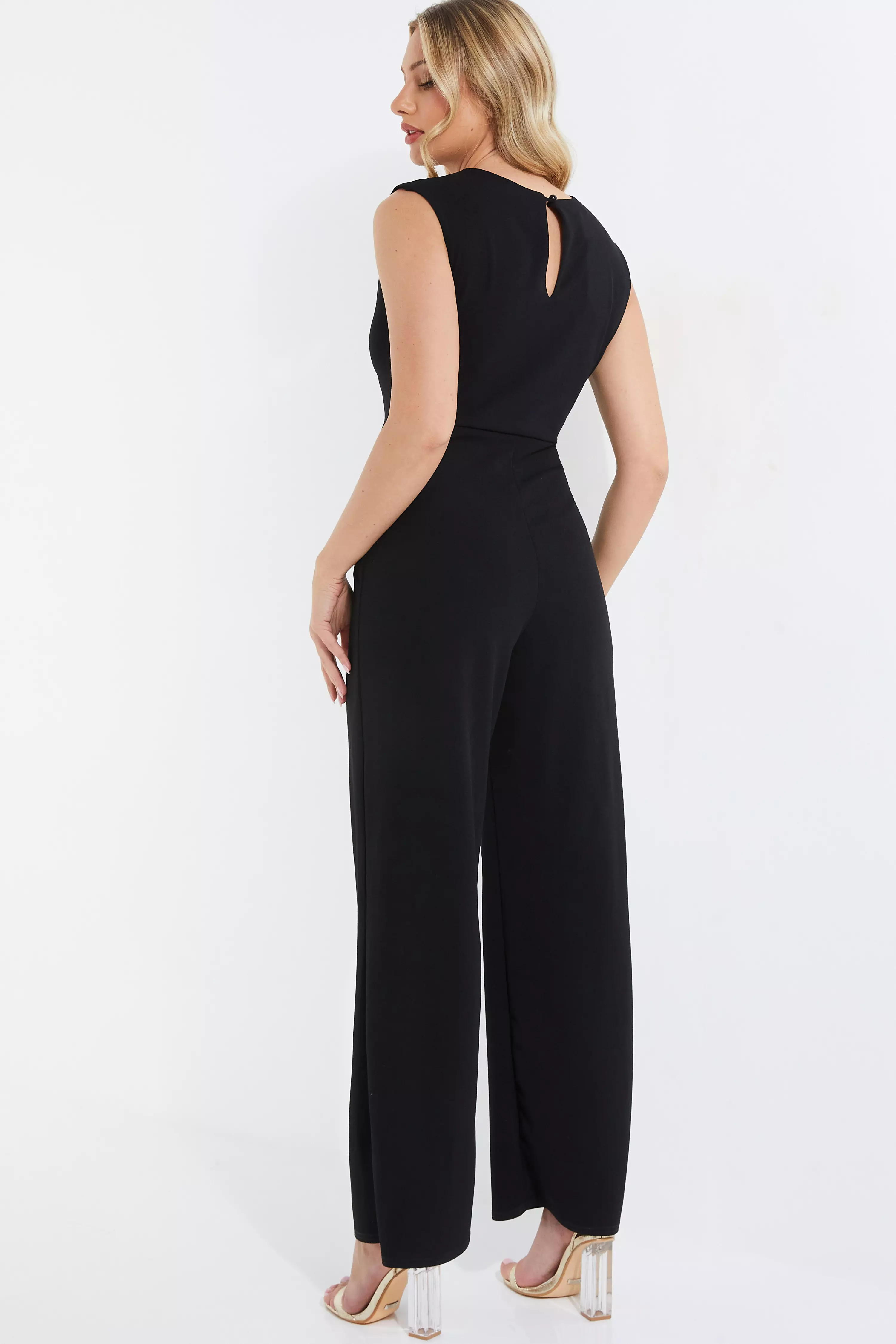 Black Ruched Waist Palazzo Jumpsuit