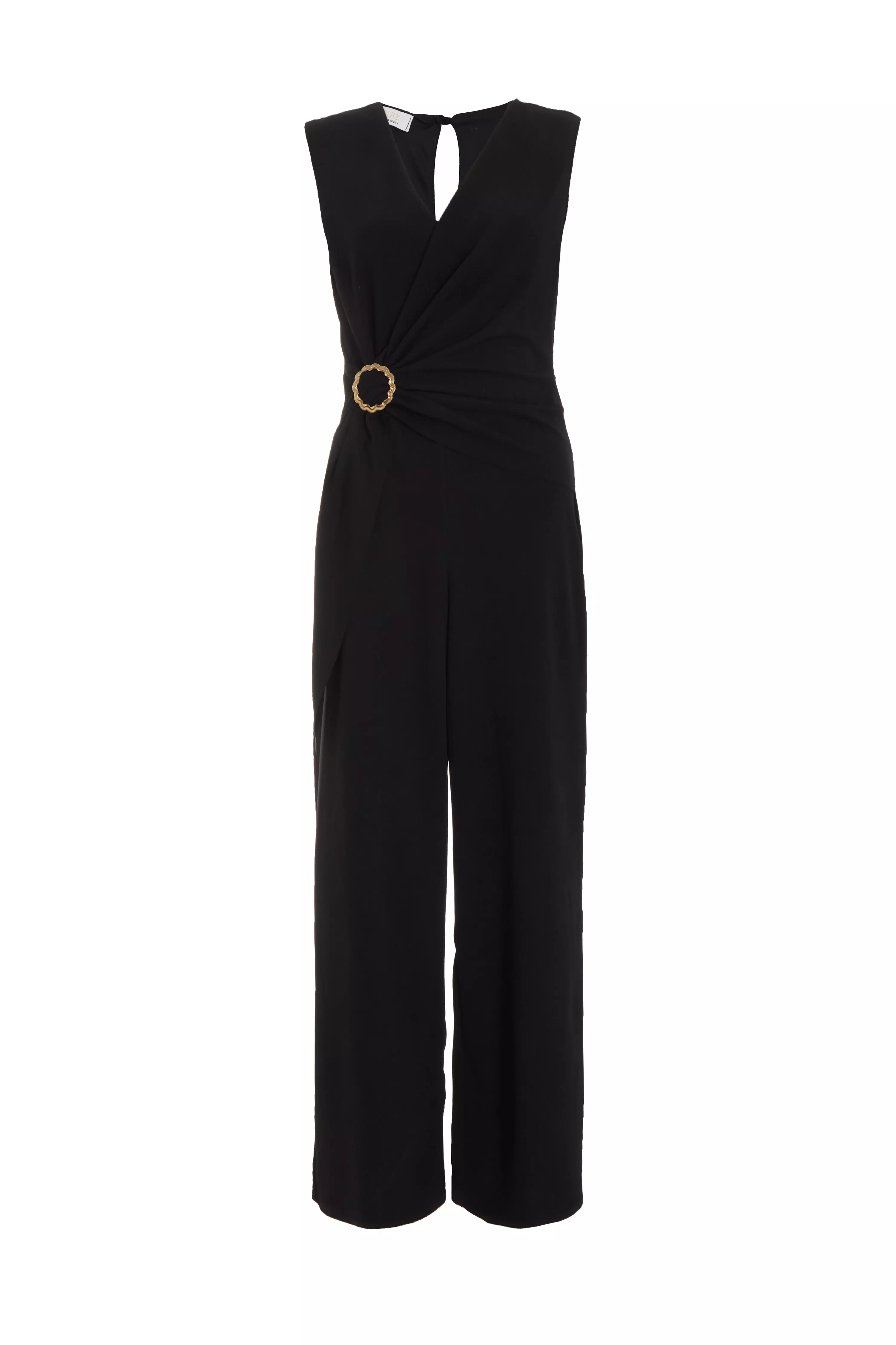 Black Ruched Waist Palazzo Jumpsuit