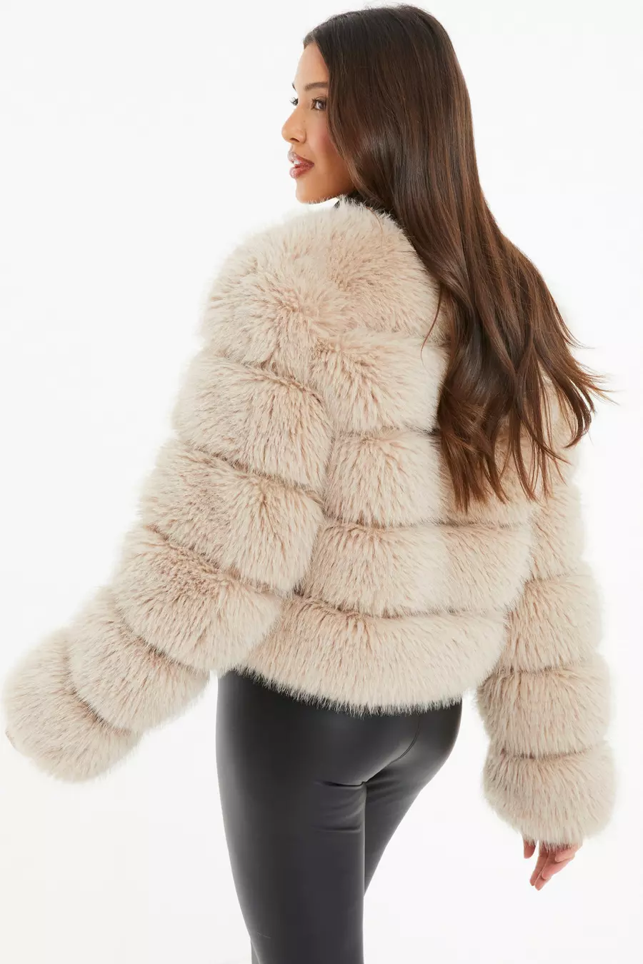 Stone Faux Fur Jacket QUIZ Clothing