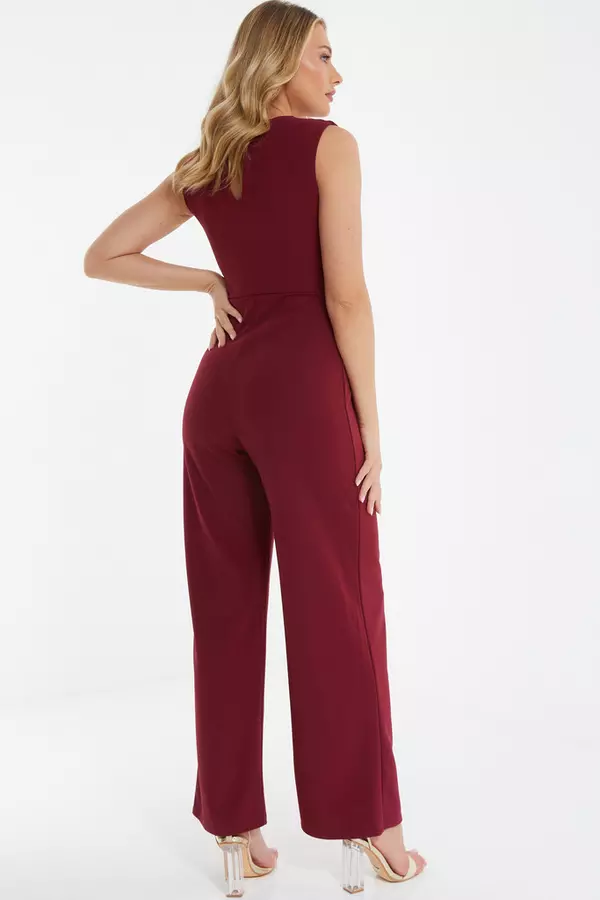 Red Ruched Waist Palazzo Jumpsuit