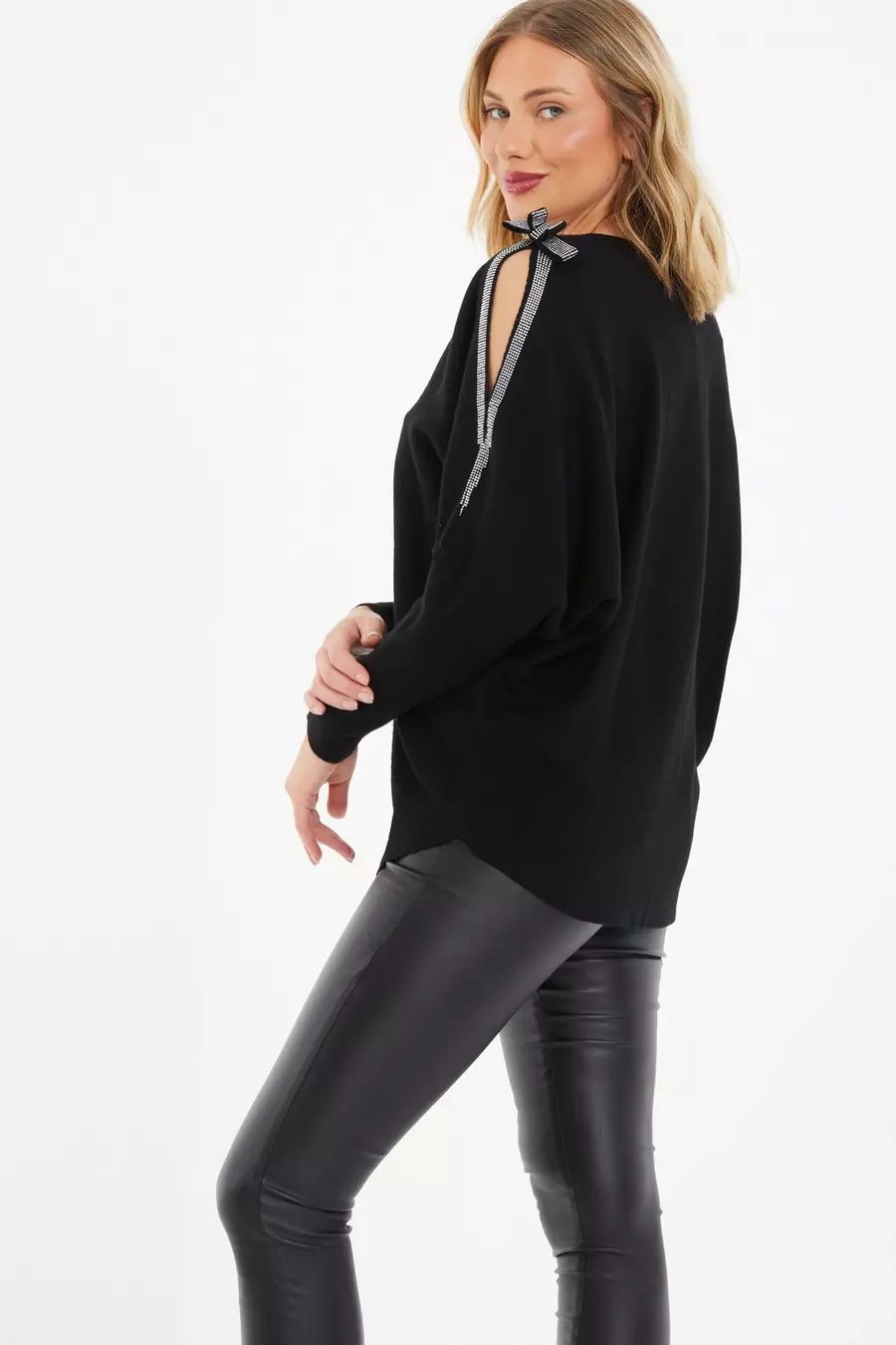 Black Knit Cold Shoulder Jumper QUIZ Clothing