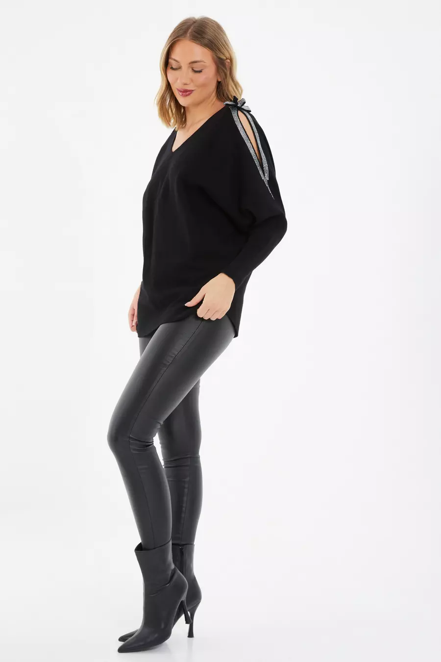 Black Knit Cold Shoulder Jumper QUIZ Clothing