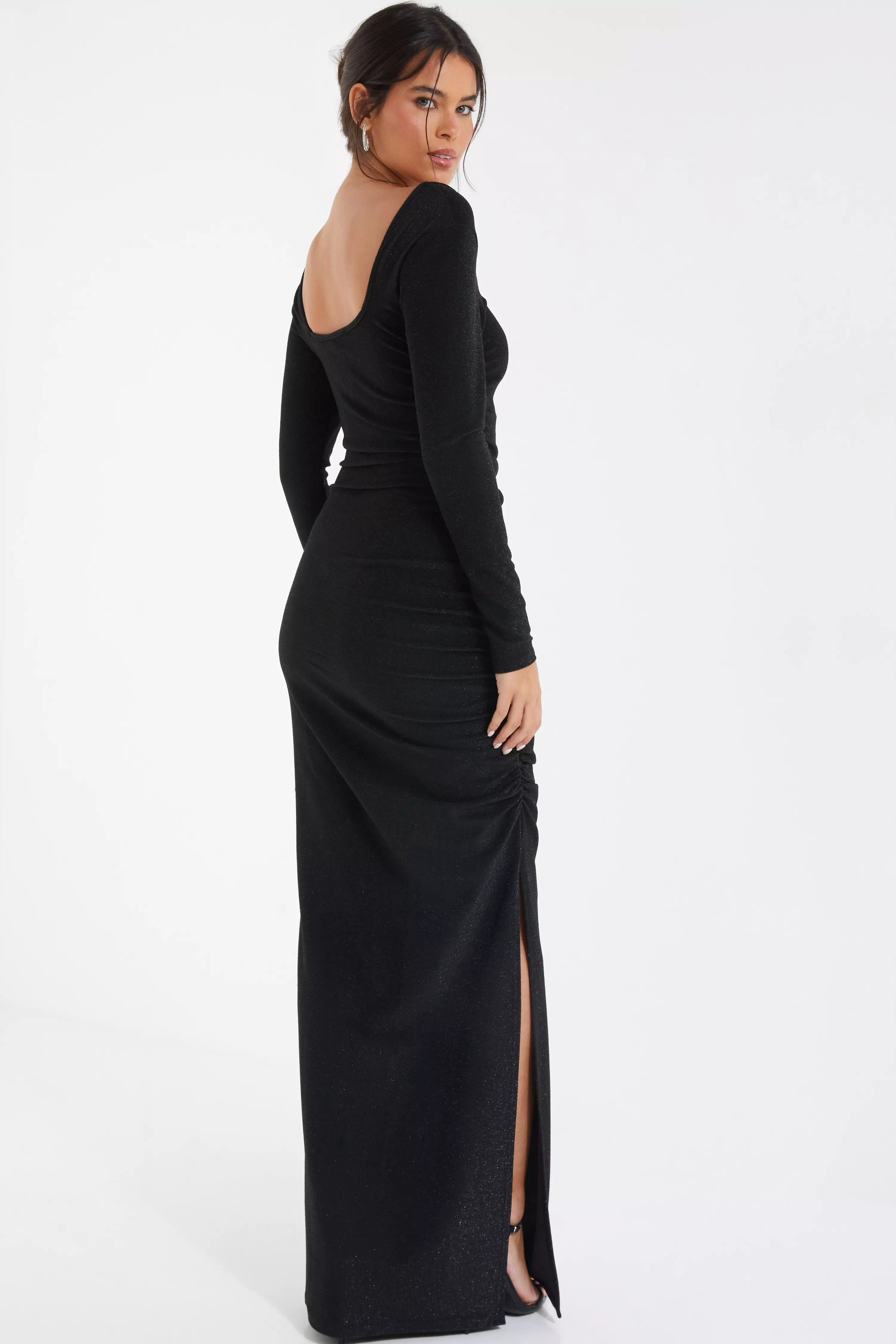 Black Shimmer Bodycon Maxi Dress