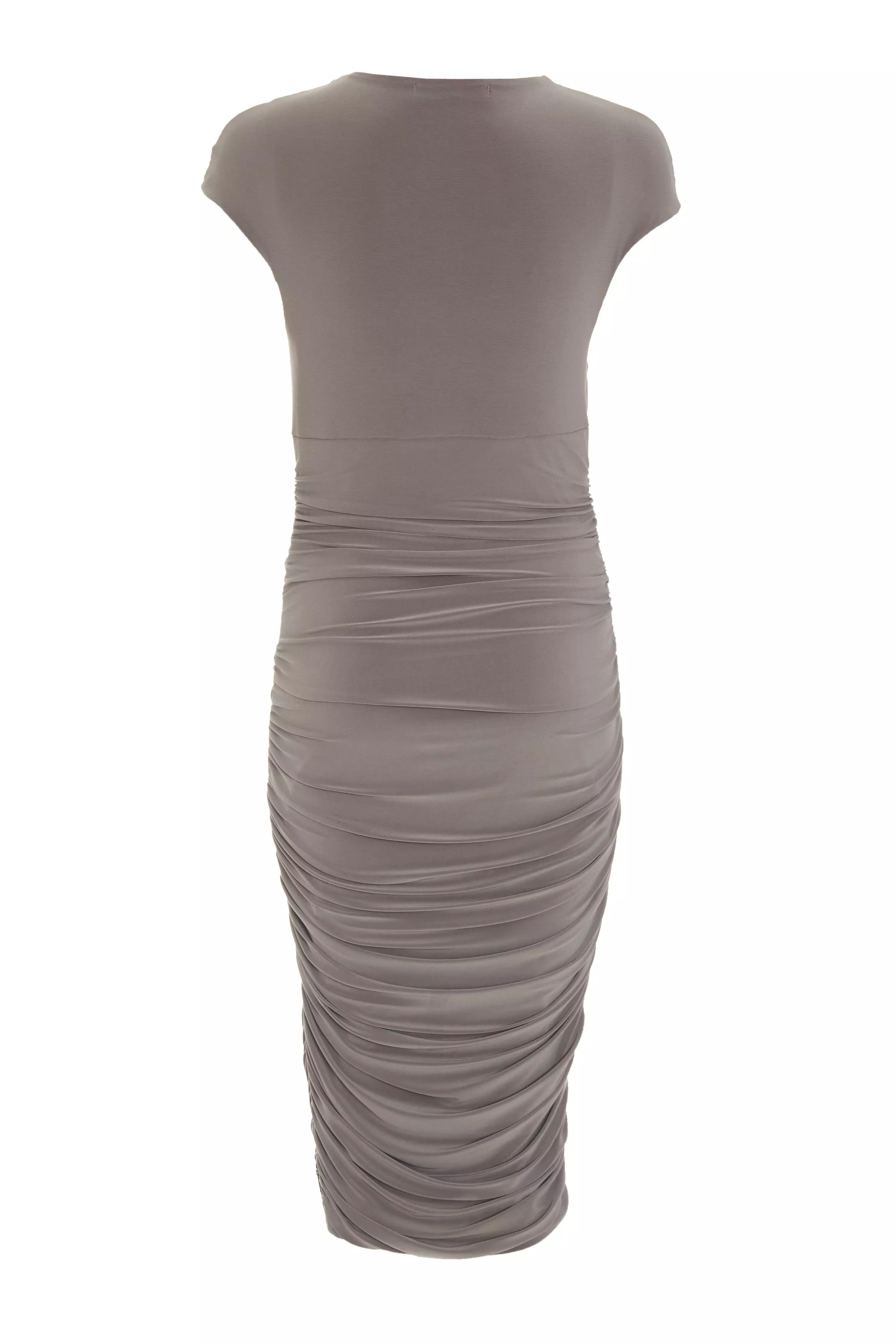 Taupe Ruched Bodycon Midi Dress