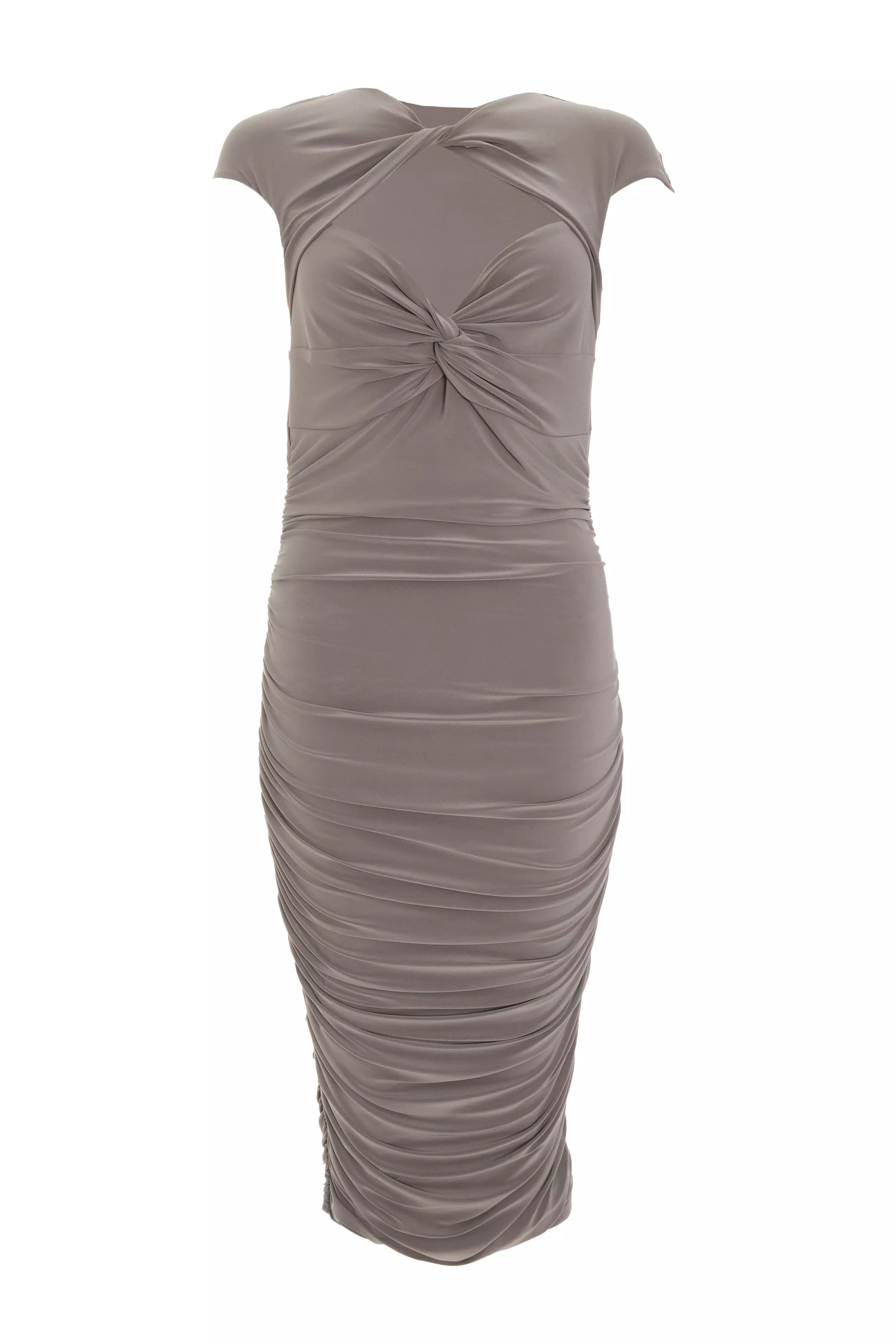 Taupe Ruched Bodycon Midi Dress