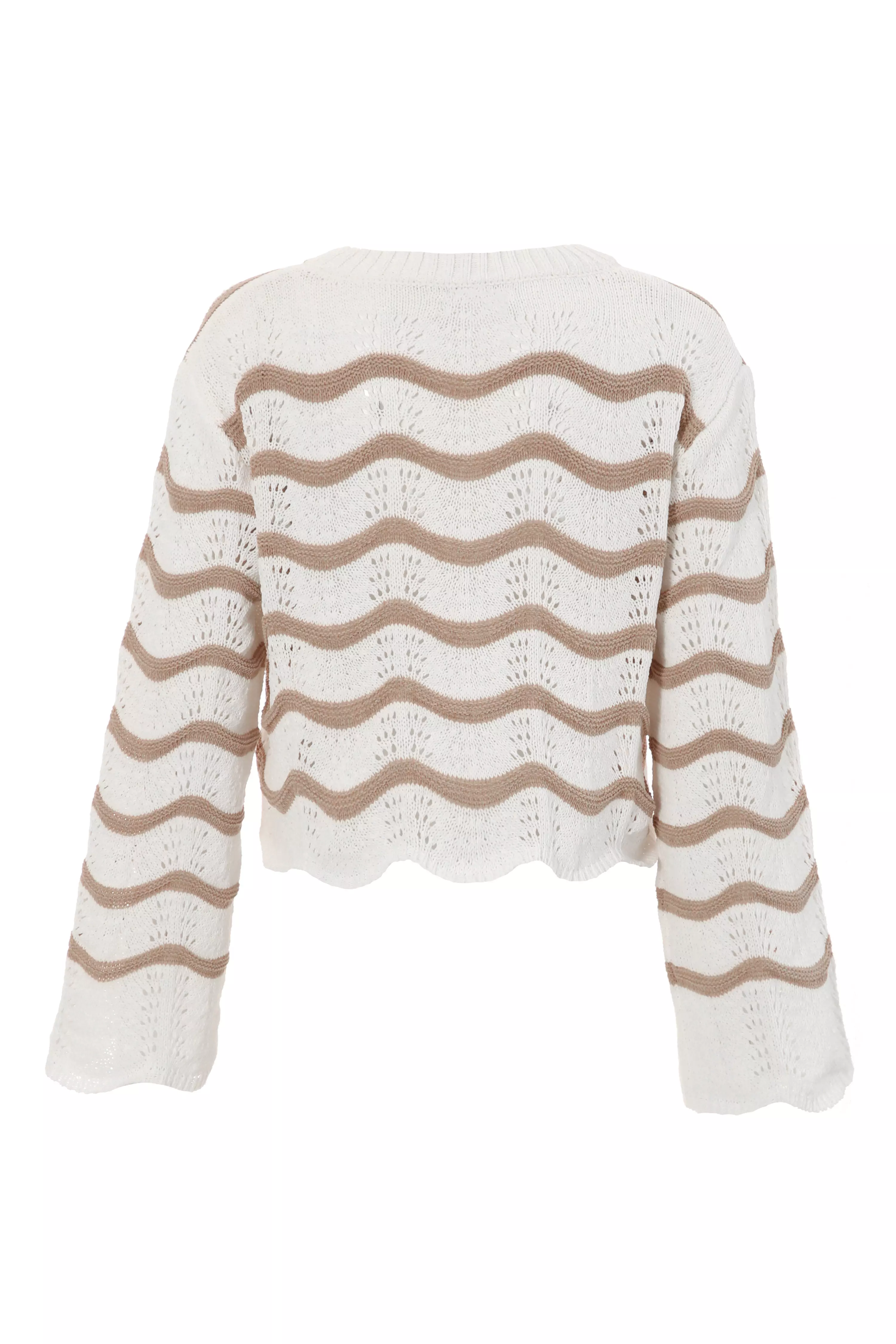 Cream Wavy Print Knitted Cropped Jumper