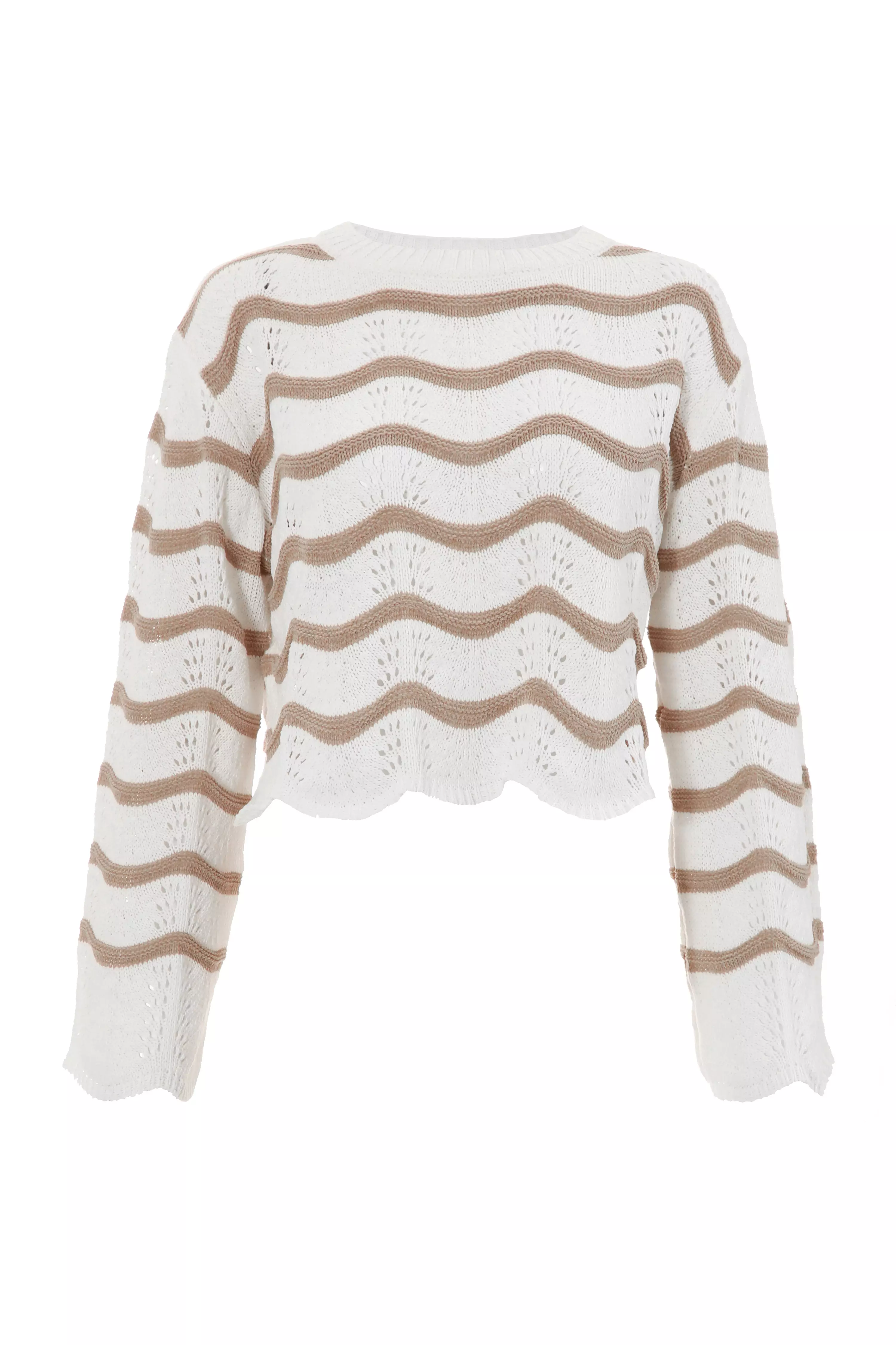 Cream Wavy Print Knitted Cropped Jumper