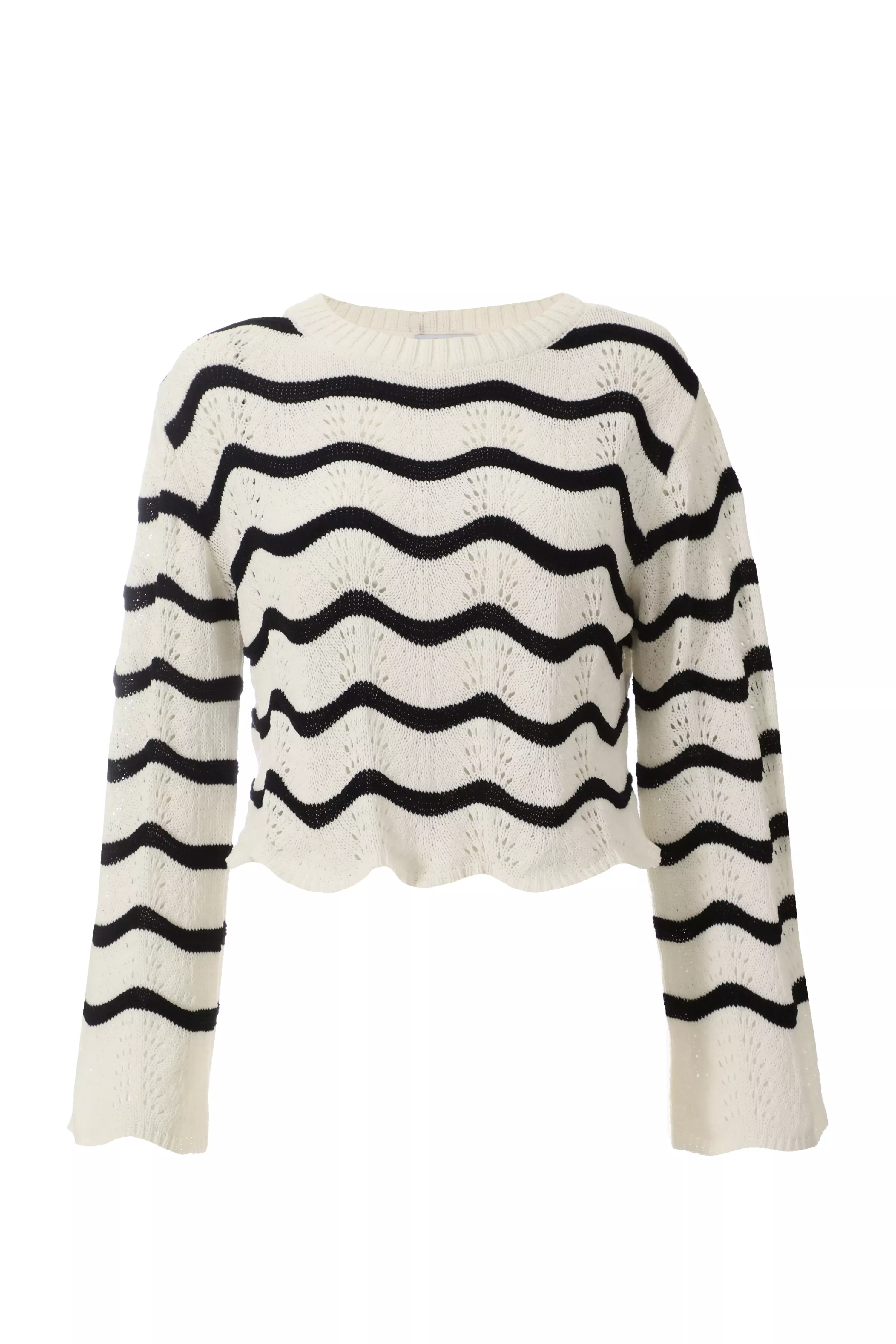 Black Wavy Print Knitted Cropped Jumper
