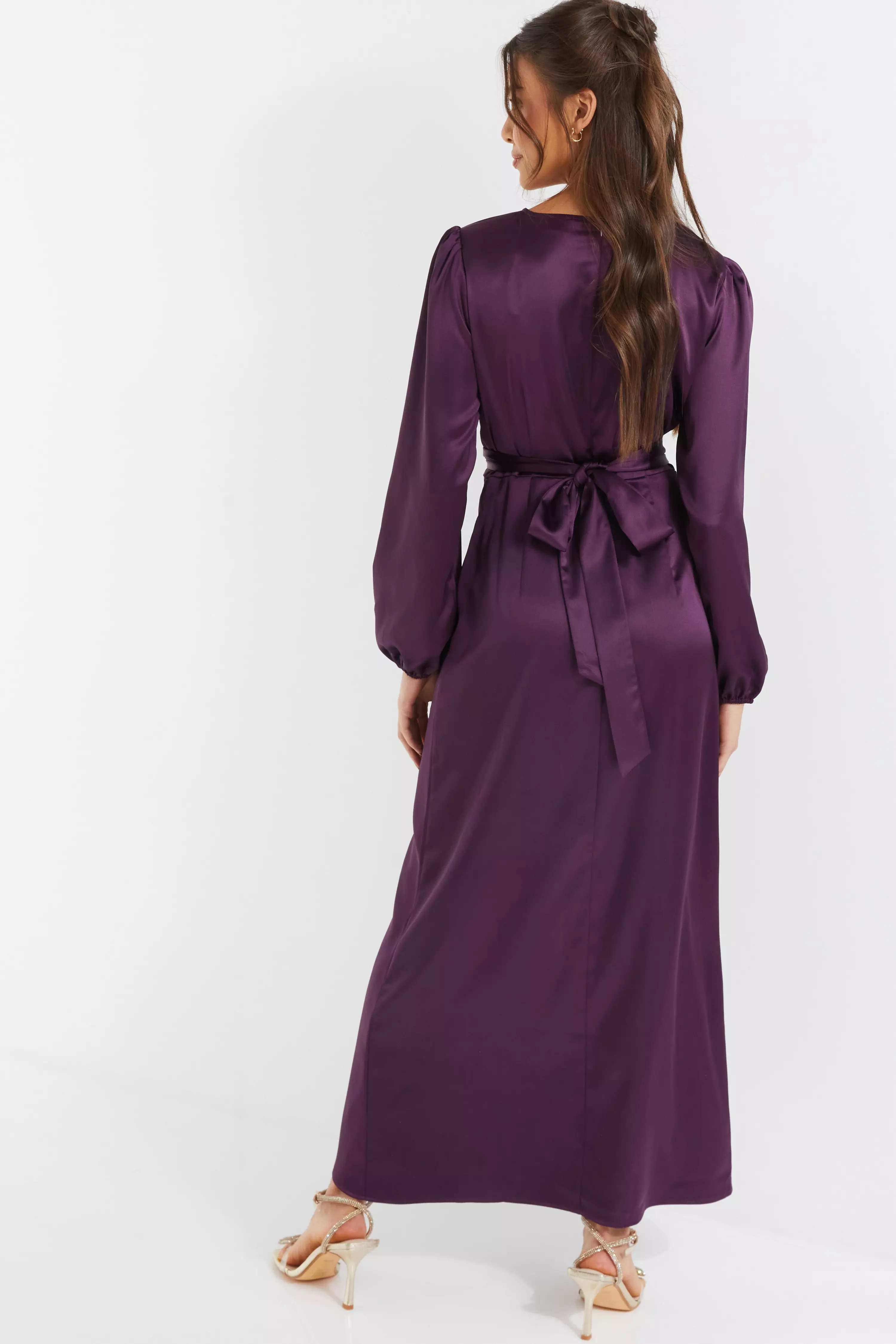 Purple Satin Wrap Maxi Dress