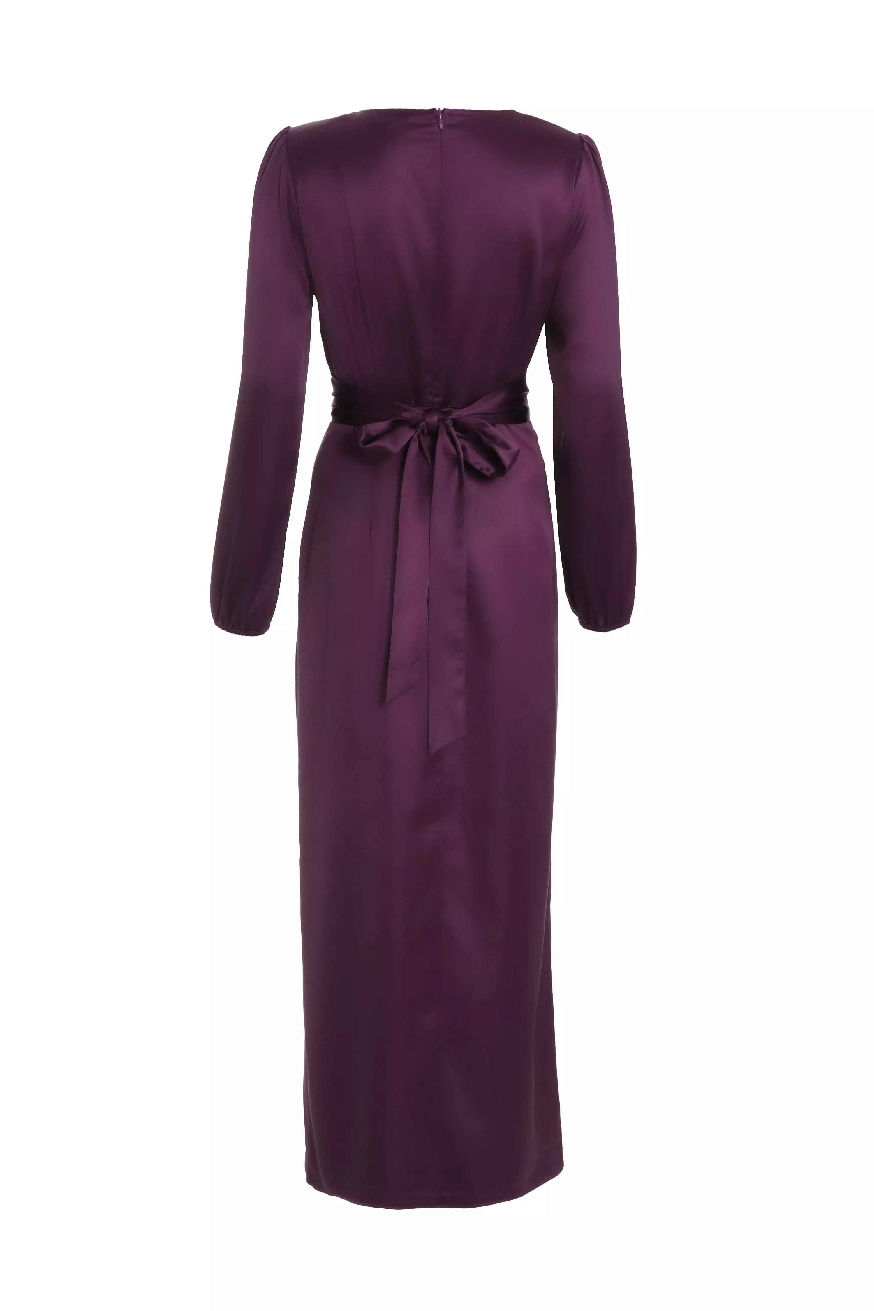 Purple Satin Wrap Maxi Dress