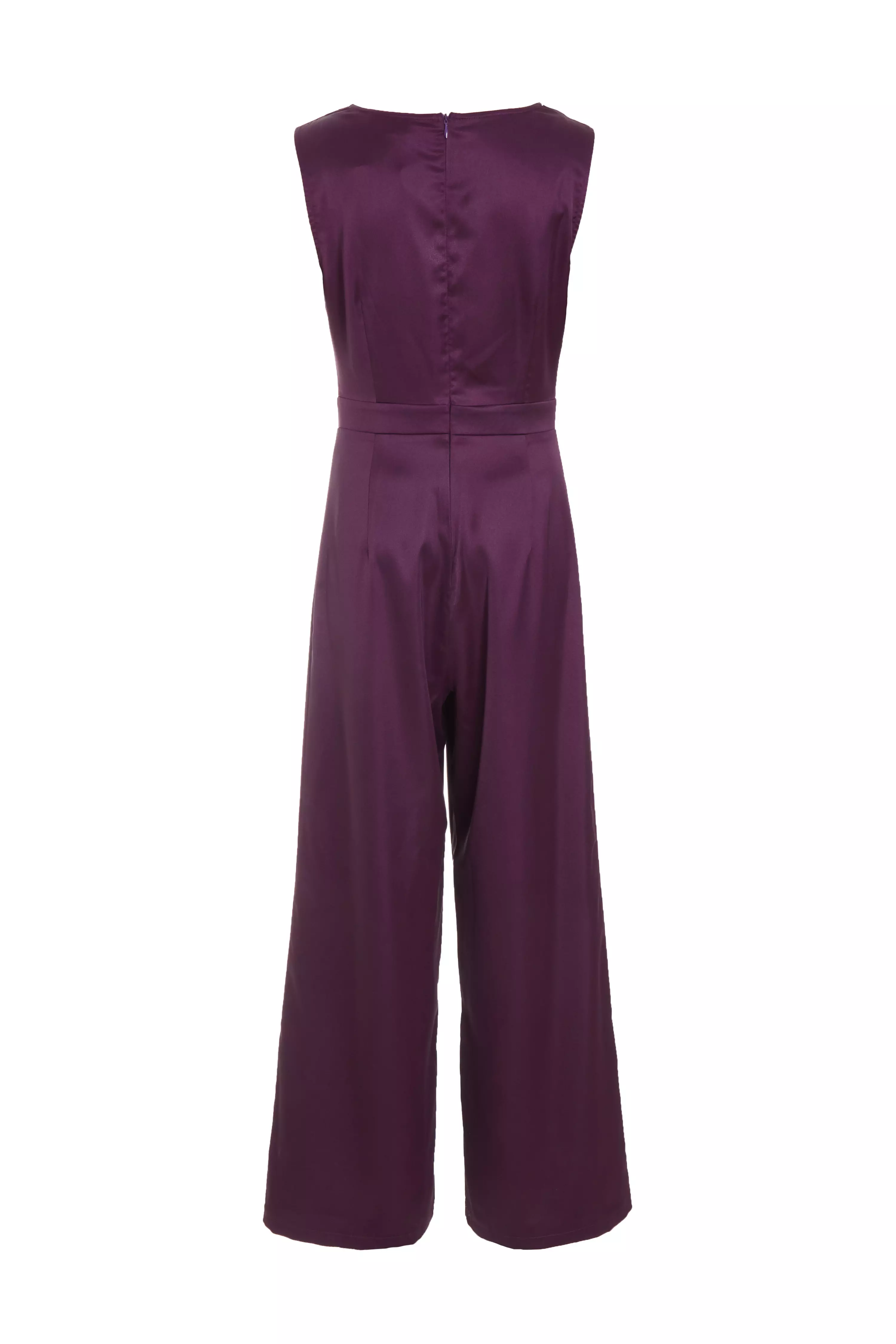 Purple Satin Cowl Neck Palazzo Jumpsuit