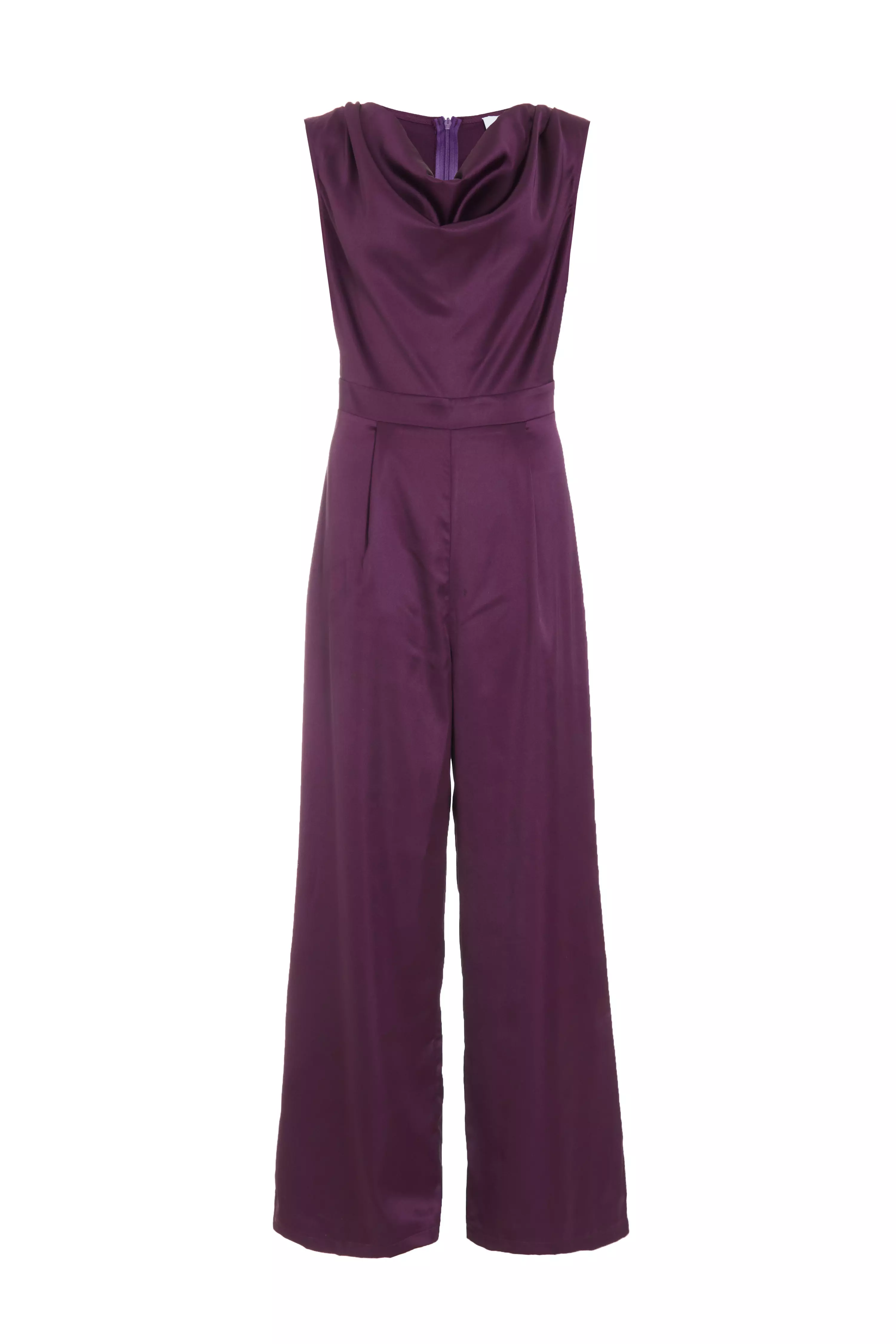 Purple Satin Cowl Neck Palazzo Jumpsuit