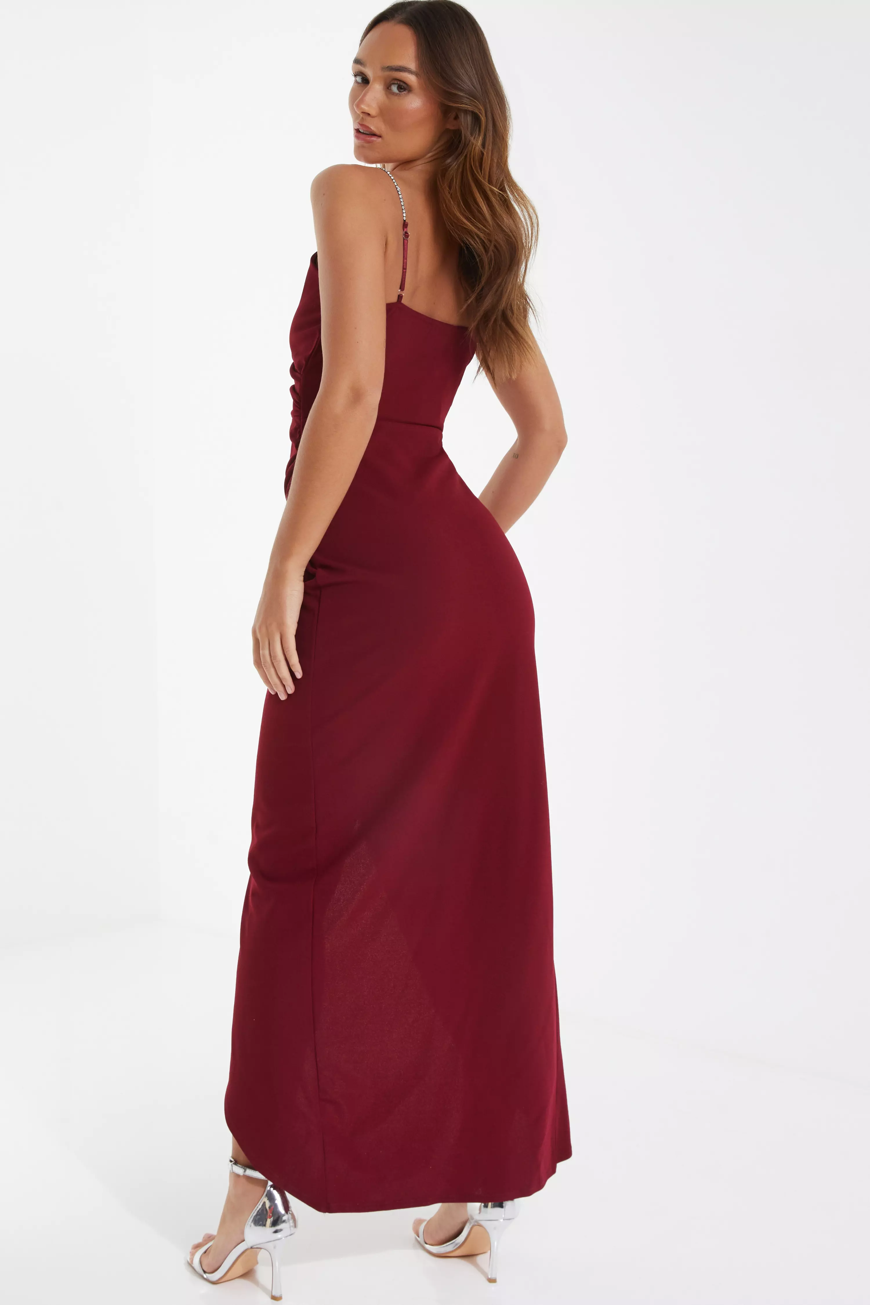 Berry Diamante Wrap Maxi Dress