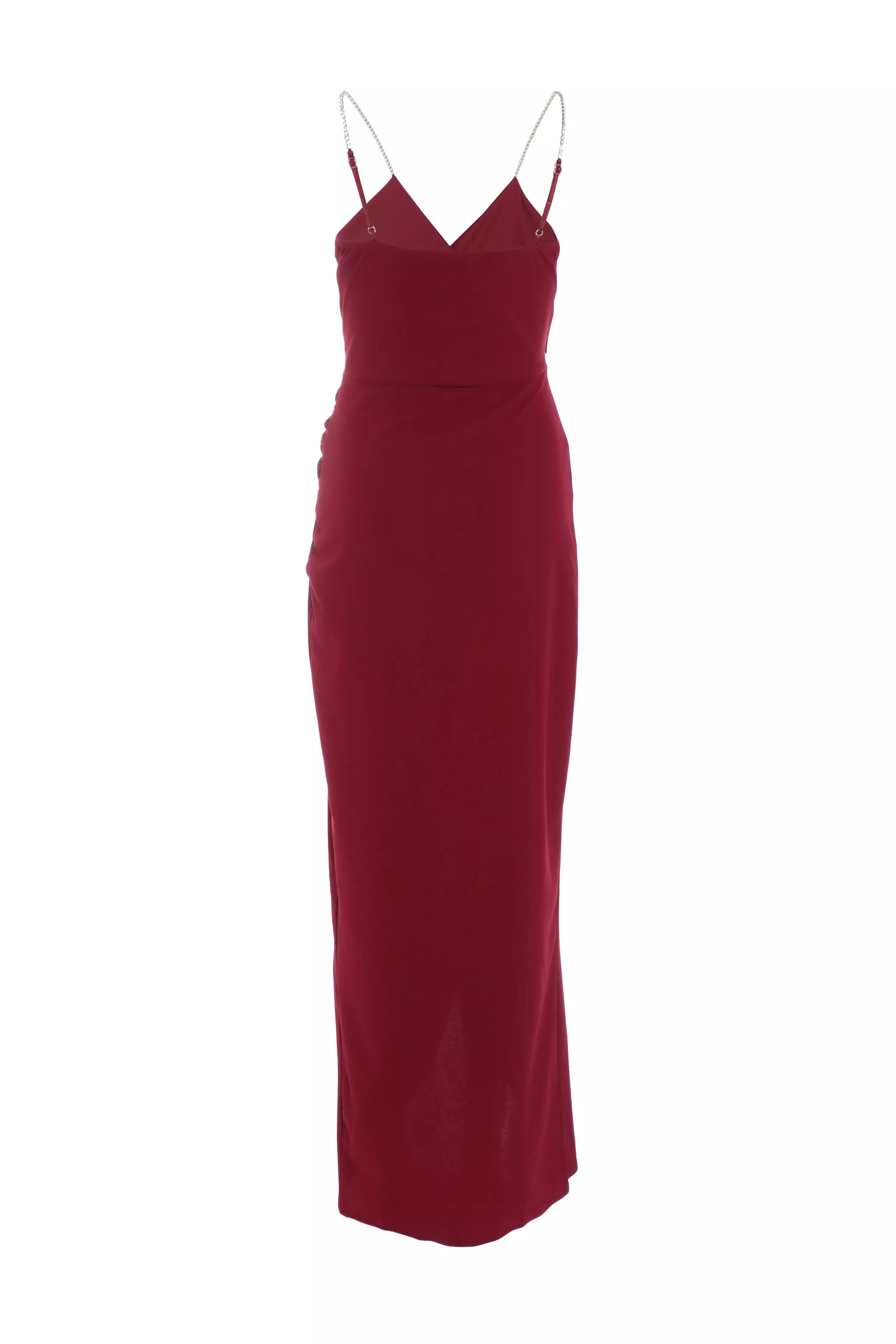 Dark Red Diamante Wrap Maxi Dress