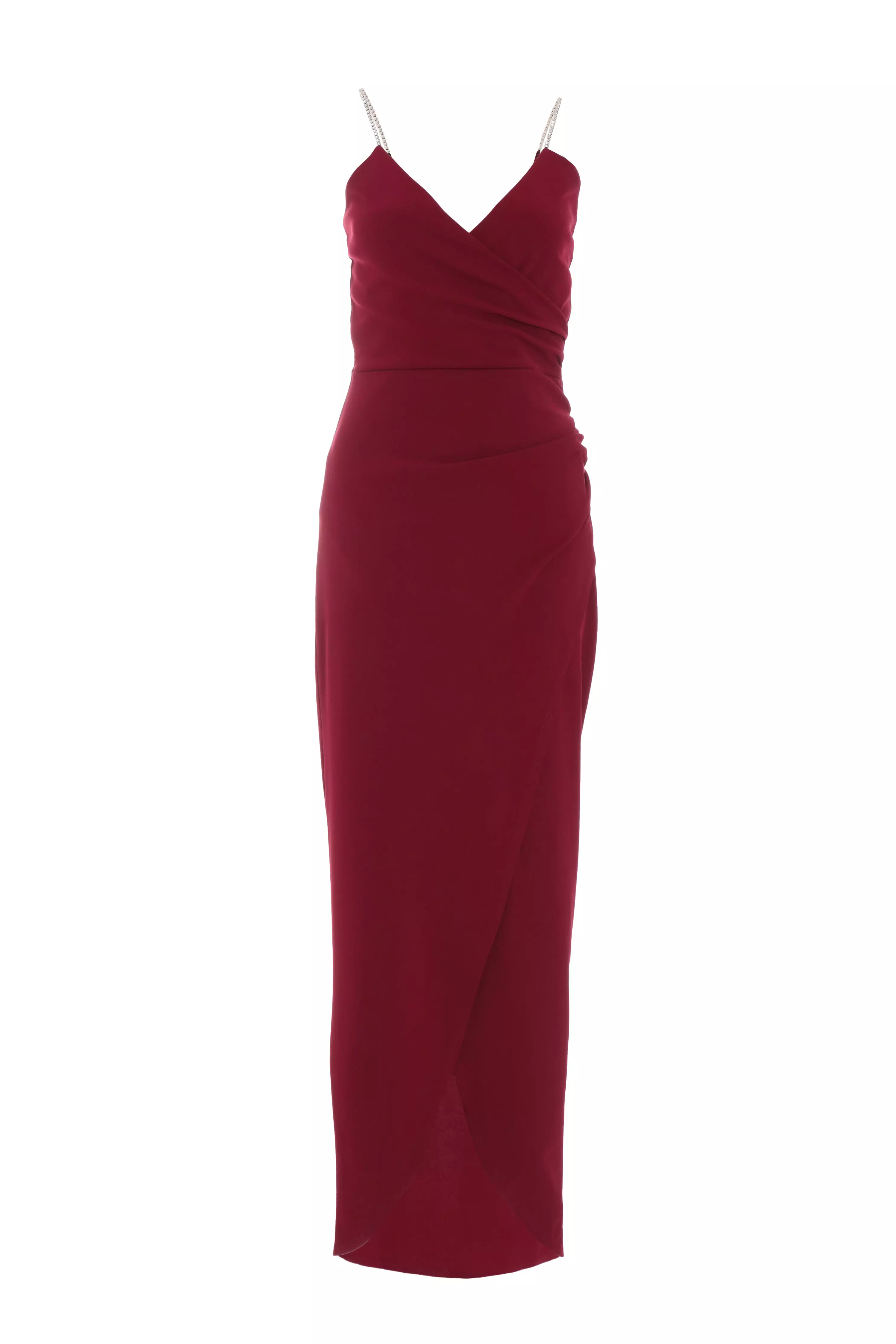 Dark Red Diamante Wrap Maxi Dress