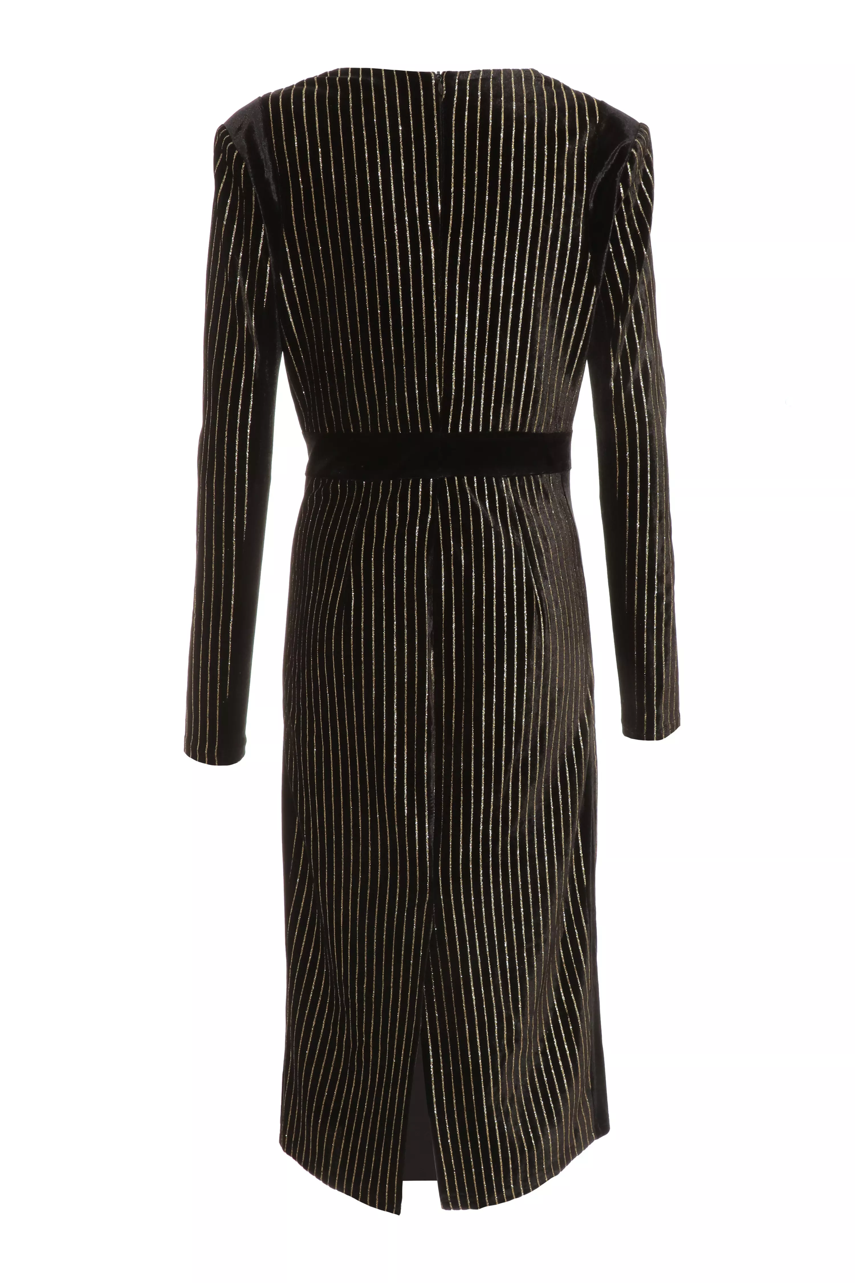 Black Velvet Stripe Midi Dress