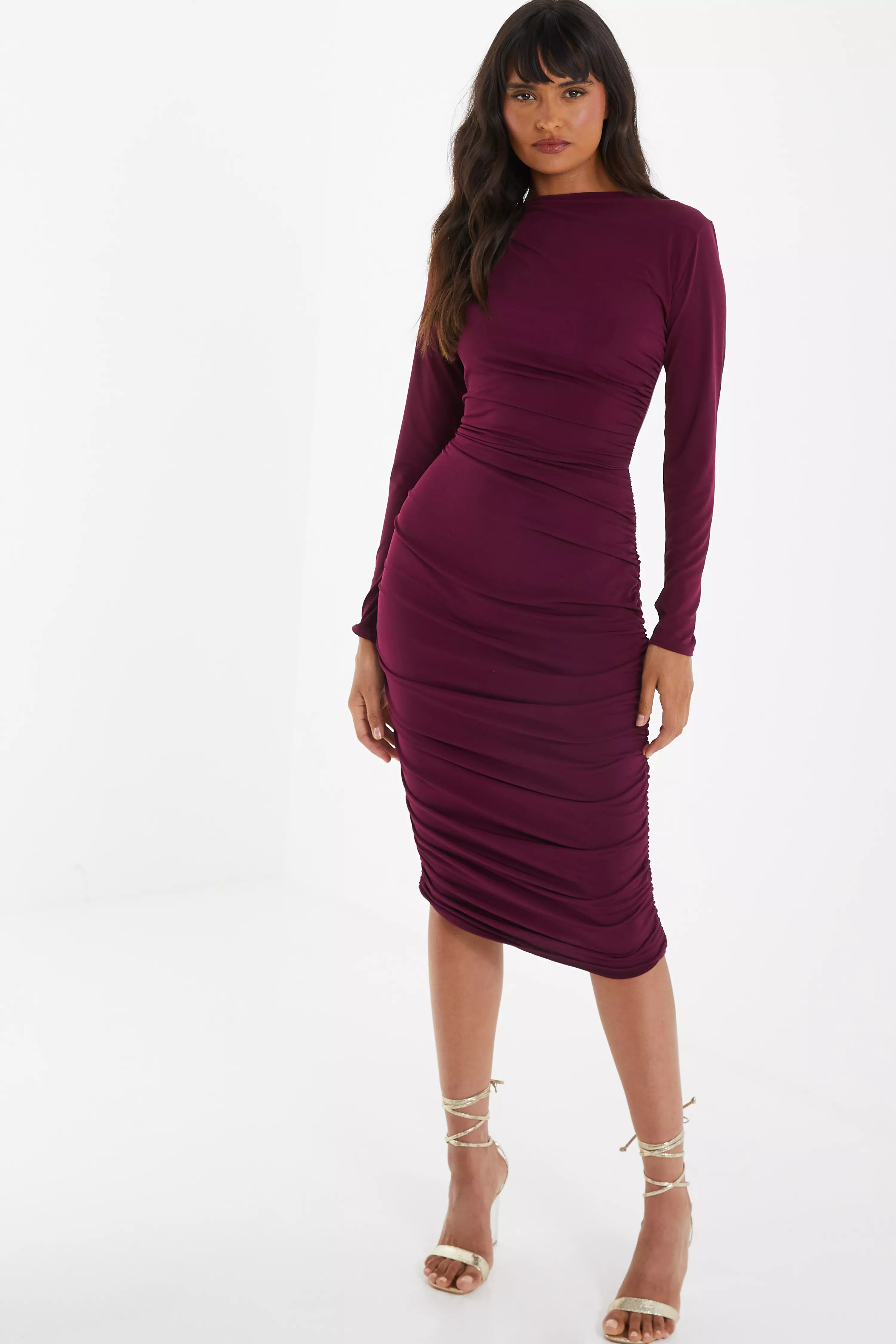 Purple High Neck Midi Dress