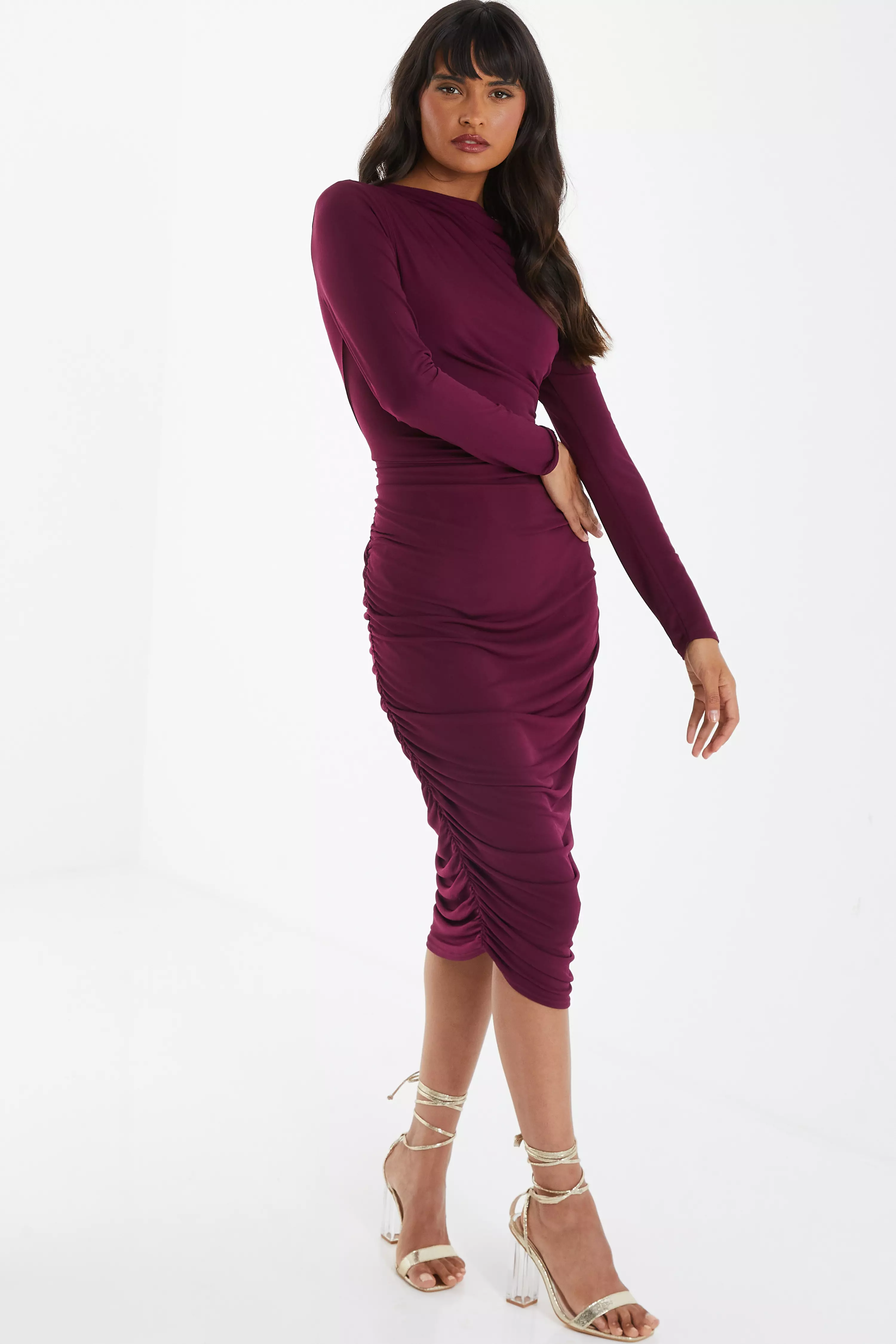 Purple High Neck Midi Dress