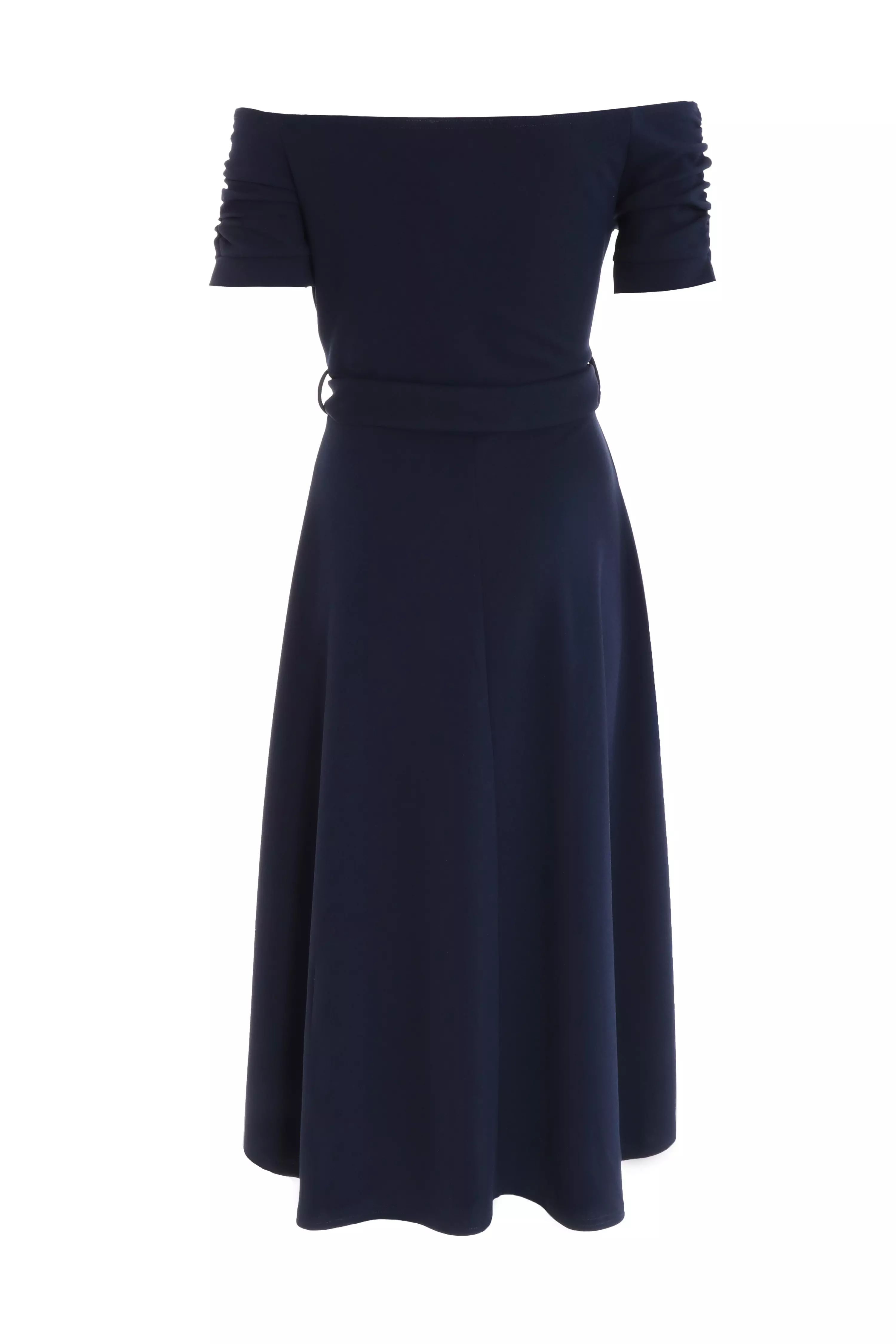 Navy Bardot Dip Hem Midi Dress