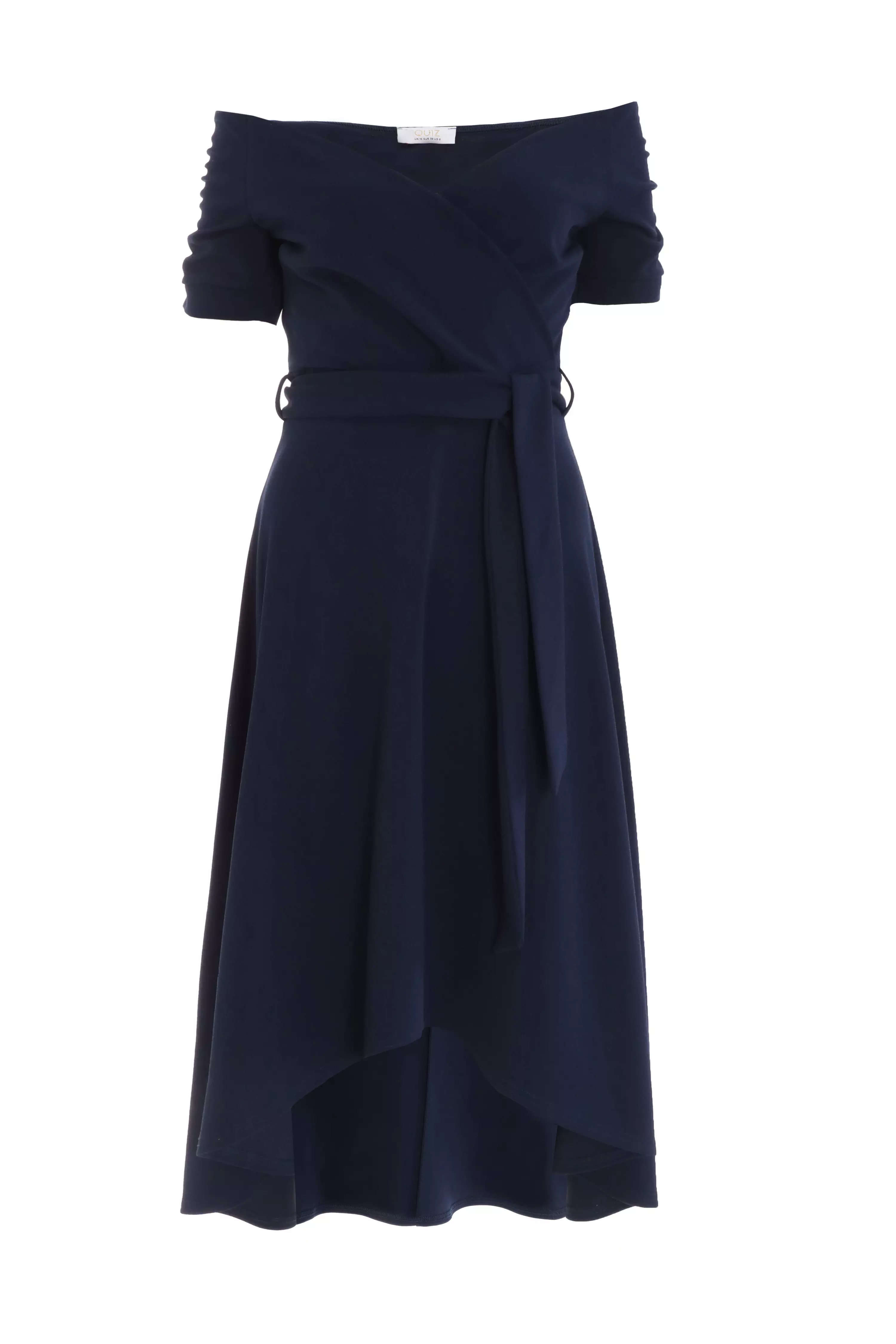 Navy Bardot Dip Hem Midi Dress