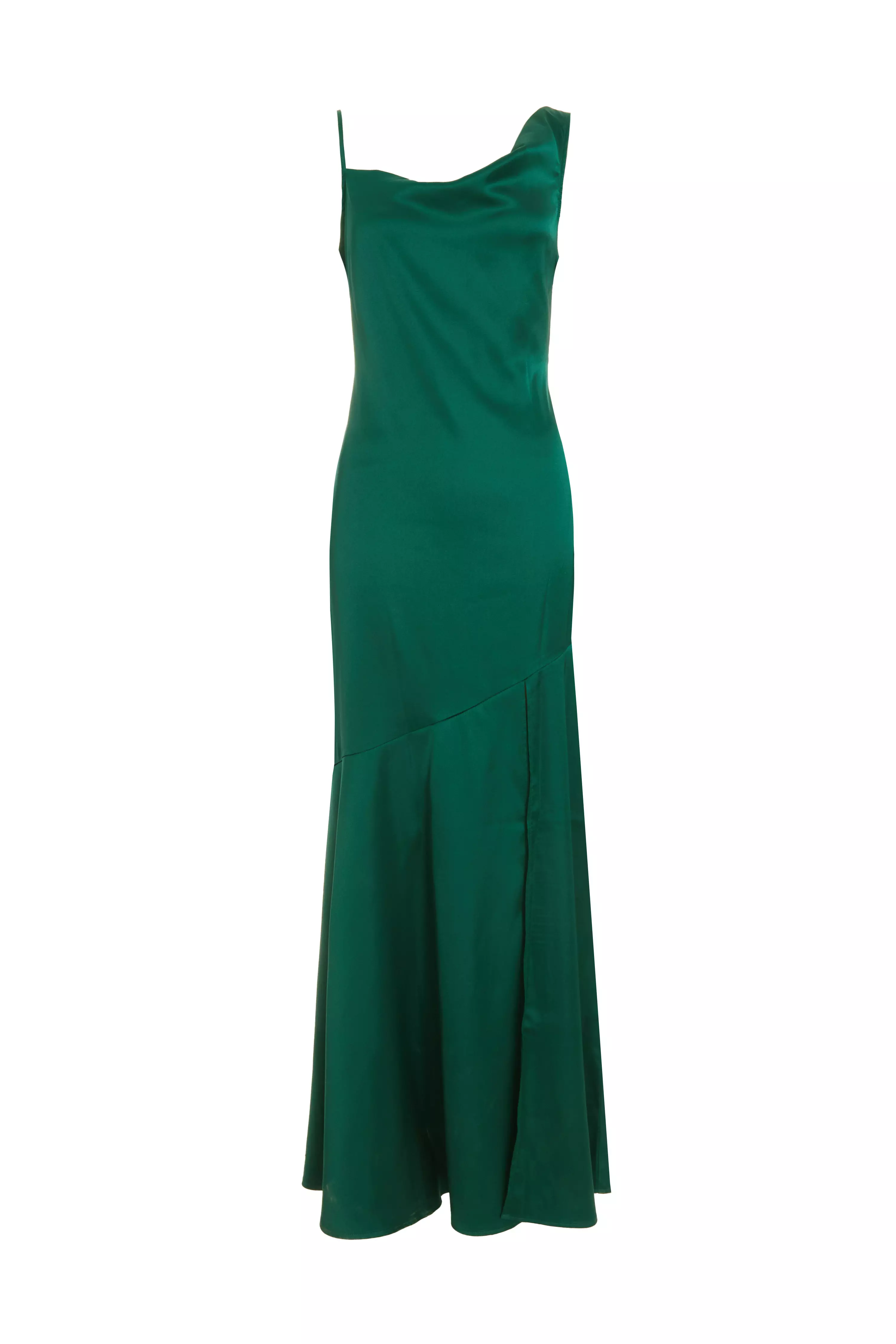 Bottle Green Satin Maxi Dress