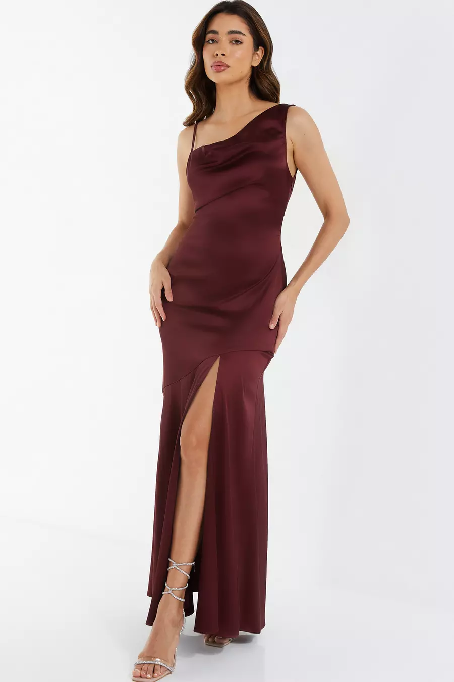 Dark Red Satin Maxi Dress QUIZ Clothing