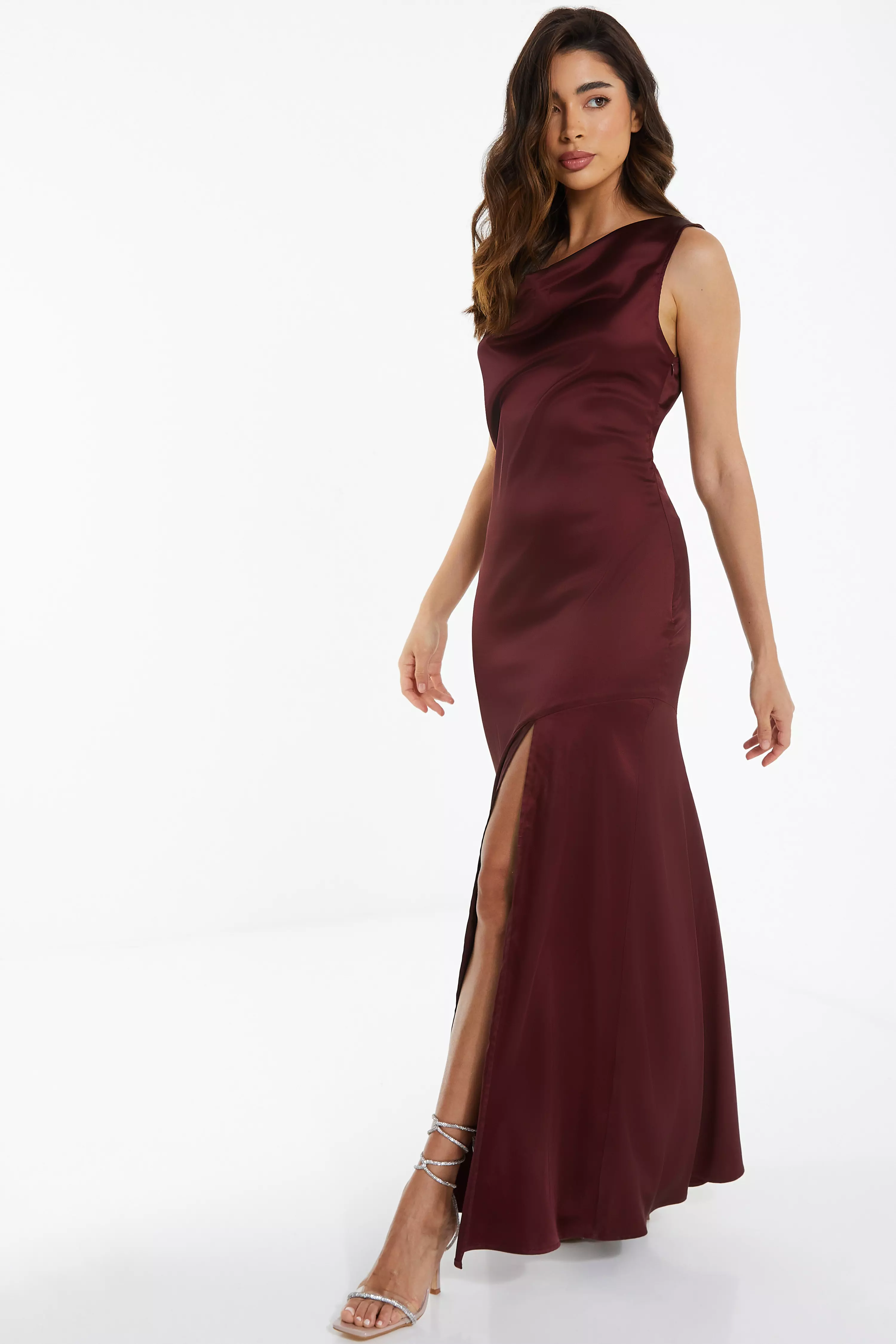 Dark Red Satin Maxi Dress