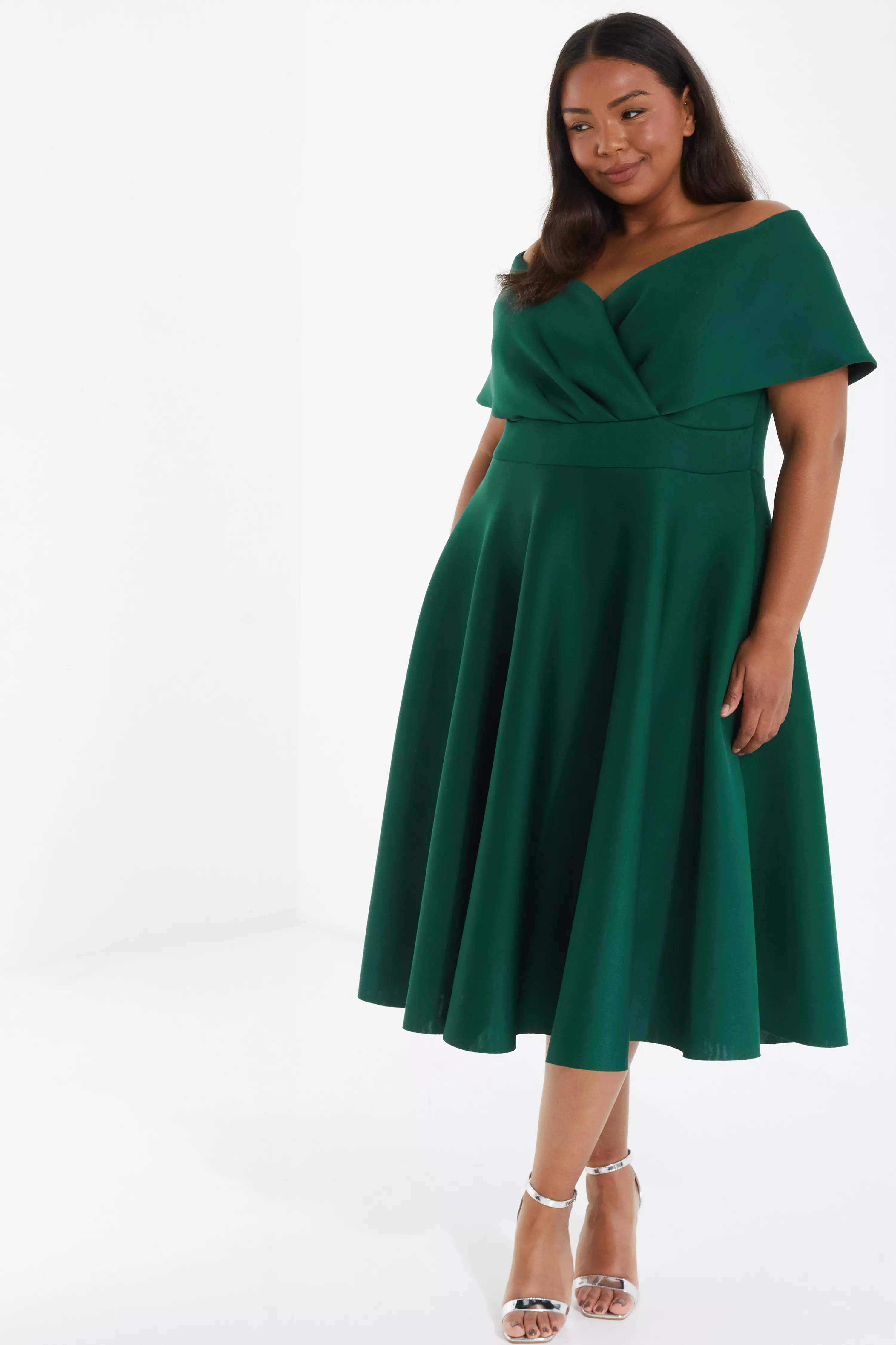 Curve Bottle Green Midi Skater Dress