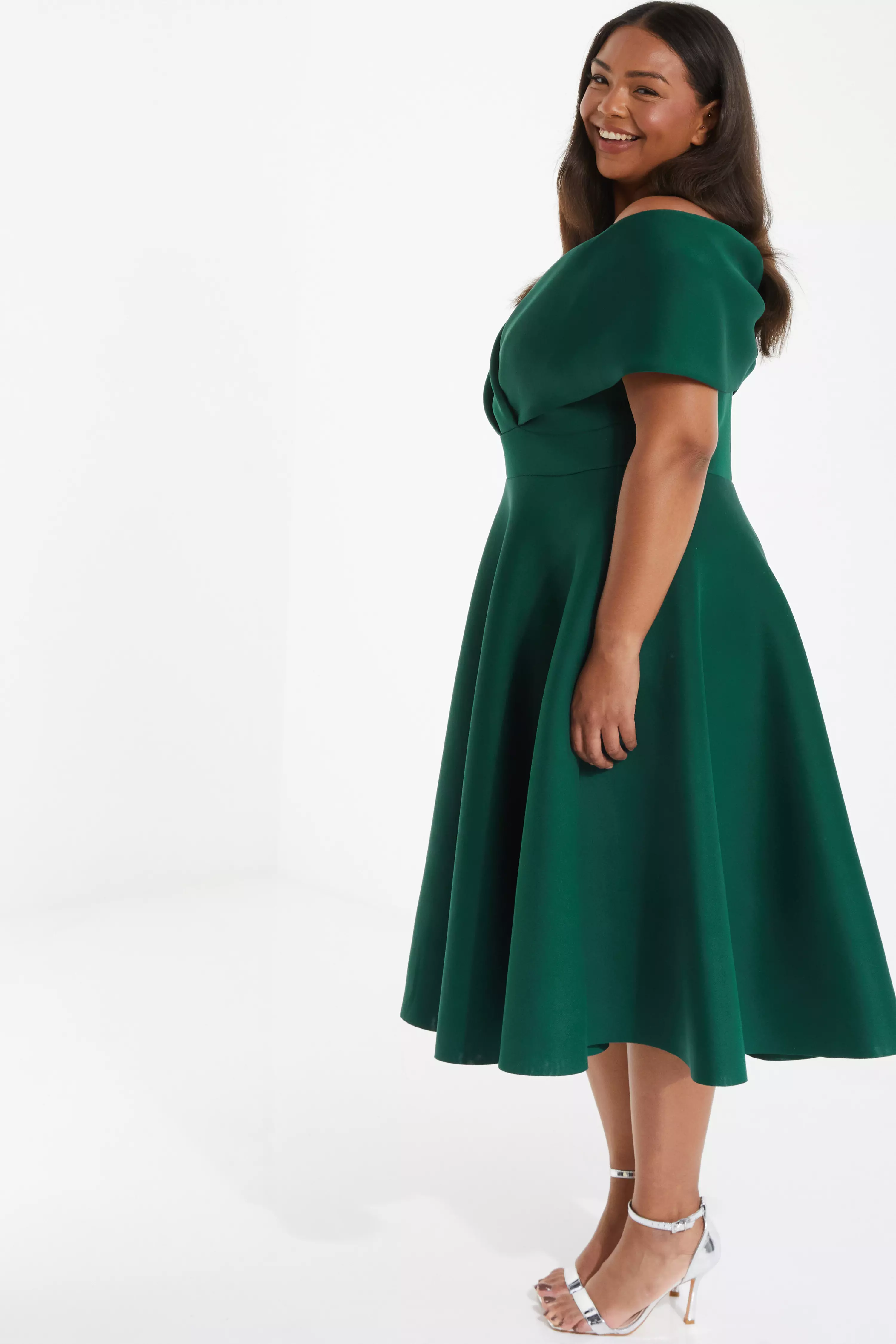 Curve Bottle Green Midi Skater Dress