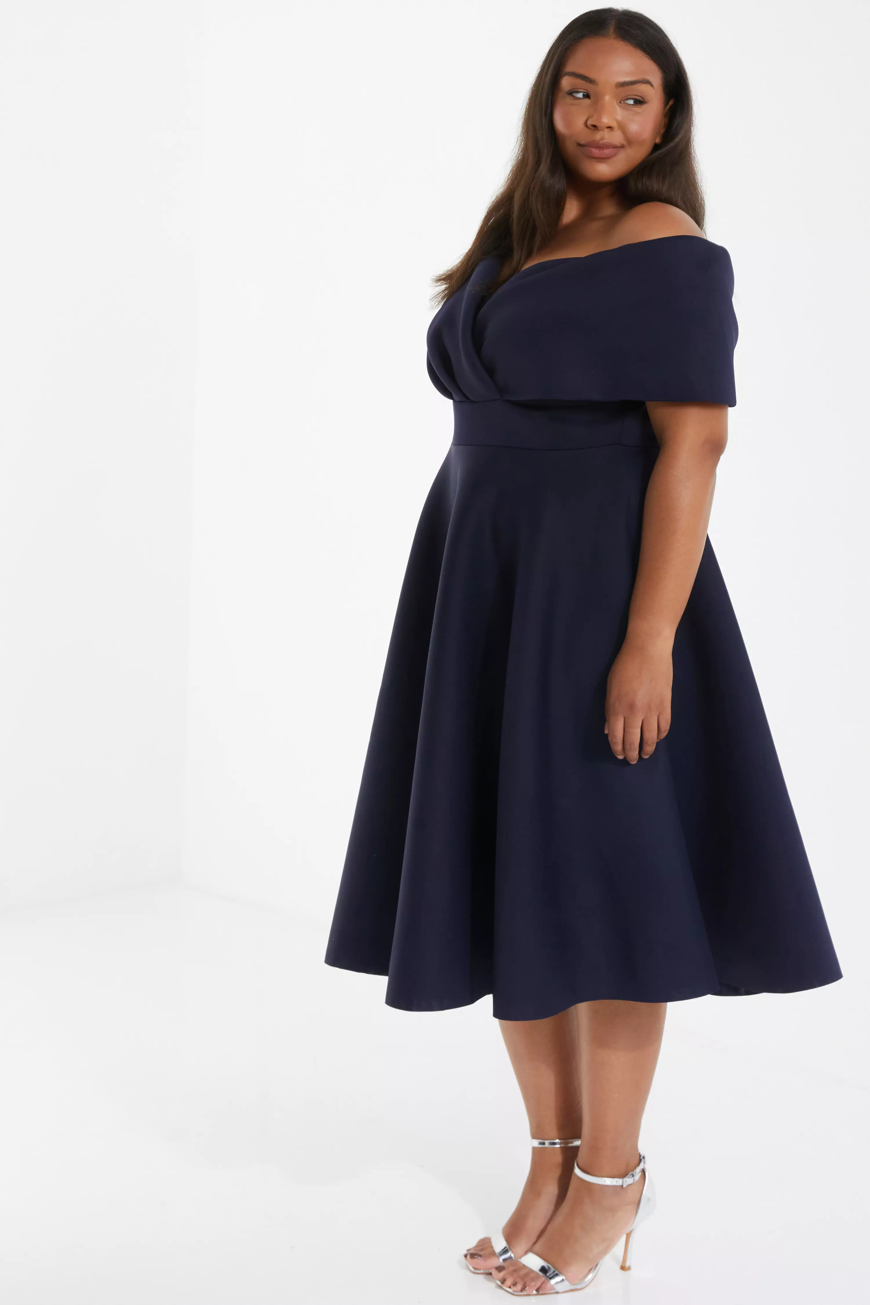 Curve Navy Midi Skater Dress