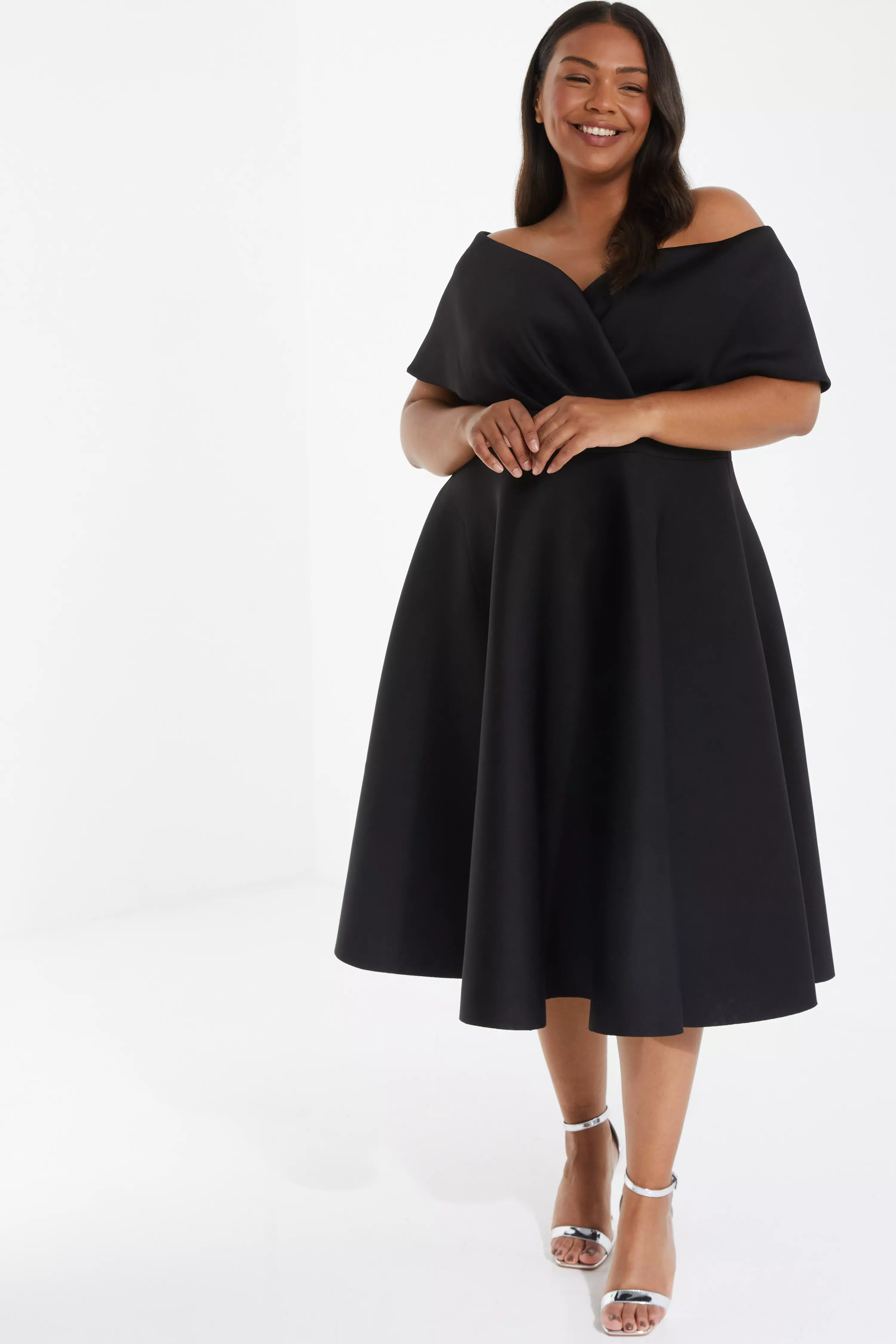 Curve Black Midi Skater Dress