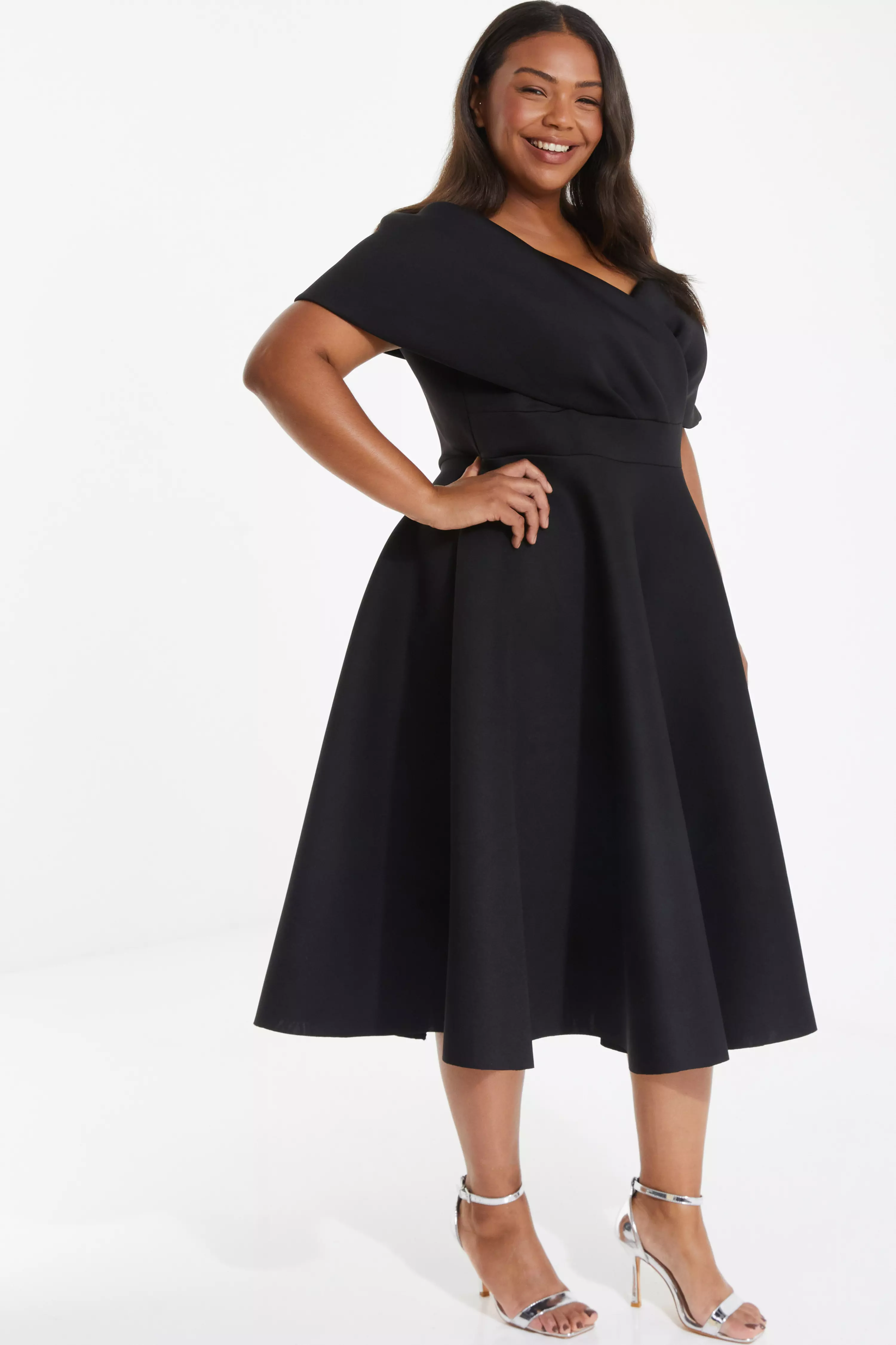 Curve Black Midi Skater Dress