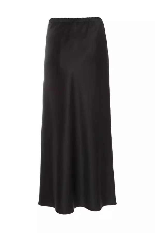 Black Satin Bias Midaxi Cut Skirt