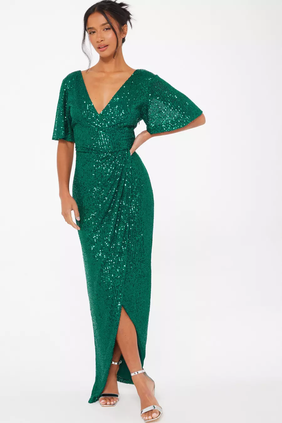 Quiz bottle green maxi dress best sale