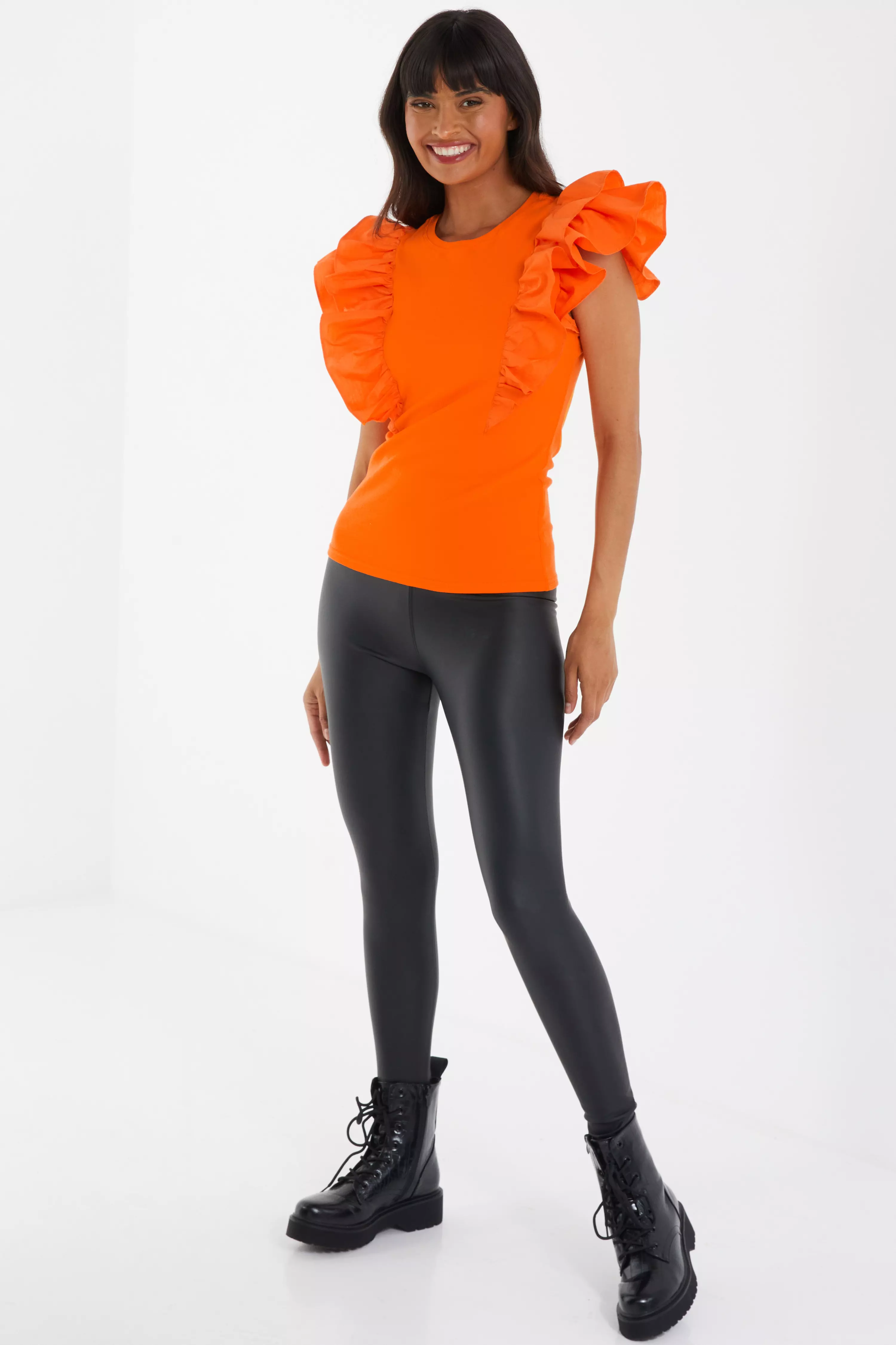 Orange Double Frill Sleeve Top