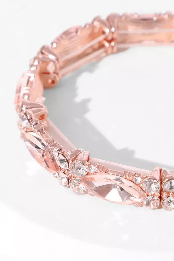 Rose Gold Diamante Oval Stretch Bracelet