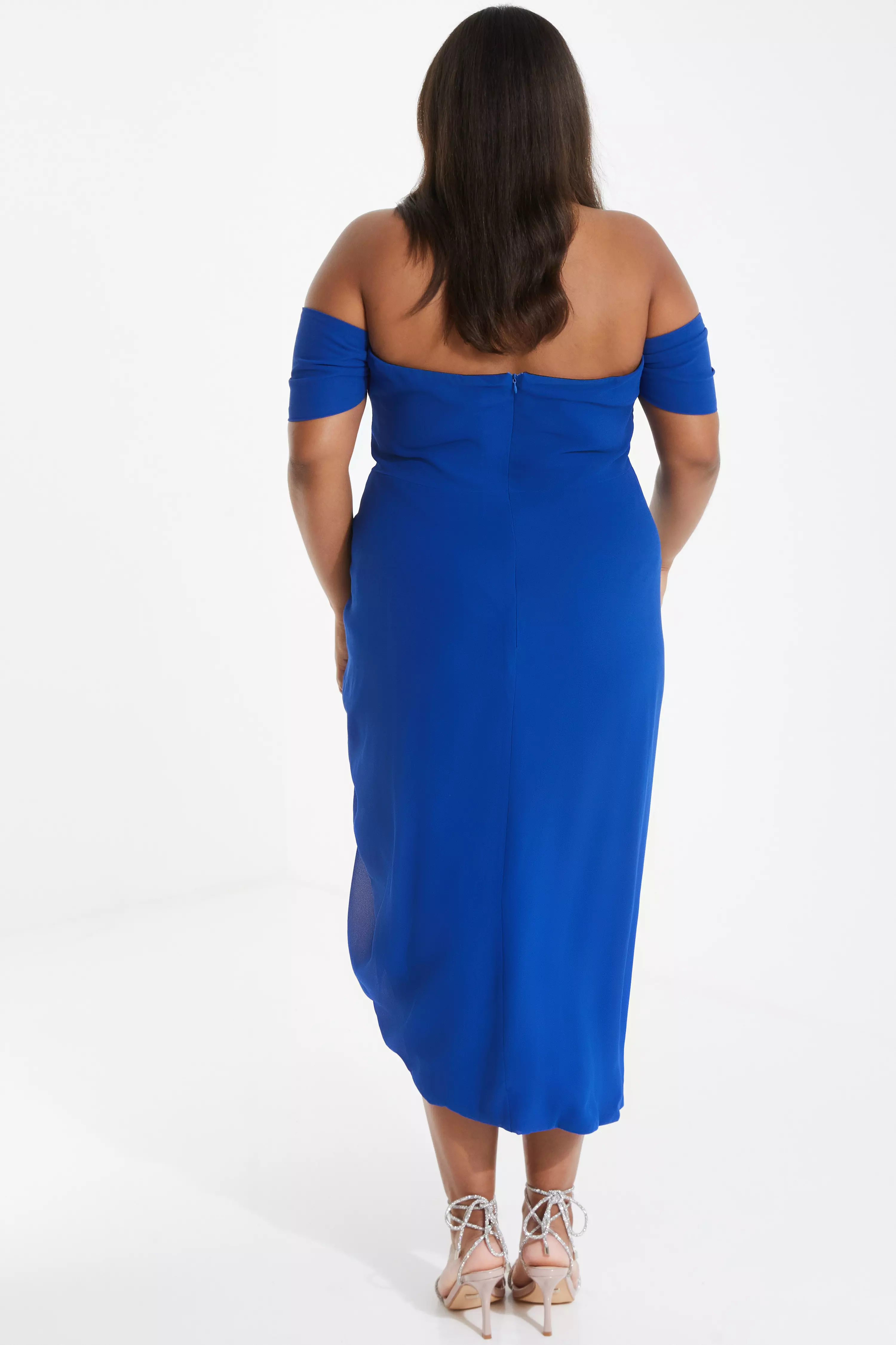 Curve Royal Blue Chiffon Bardot Midi Dress