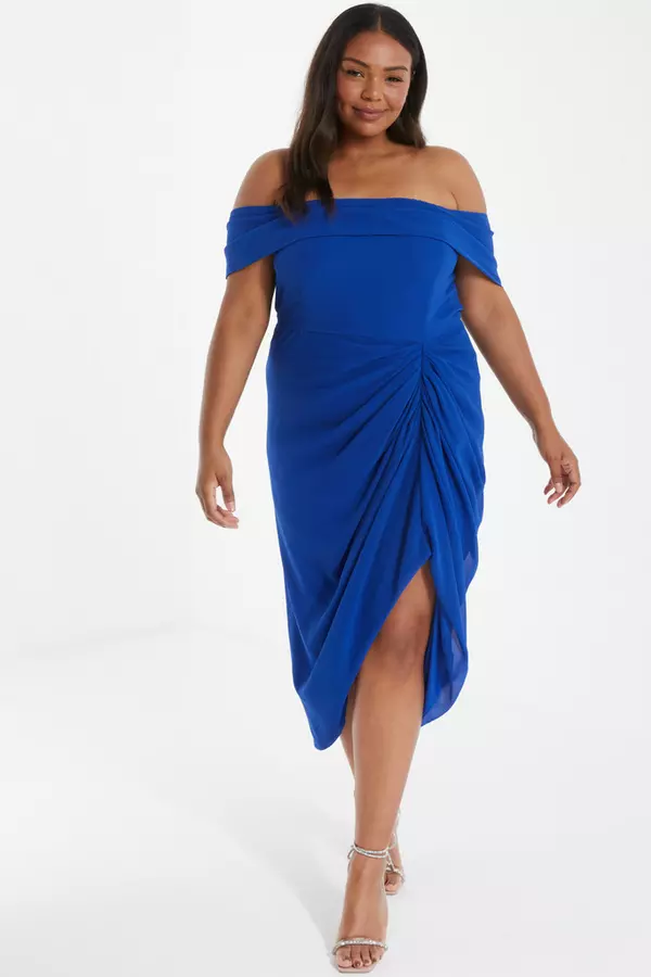 Curve Royal Blue Chiffon Bardot Midi Dress