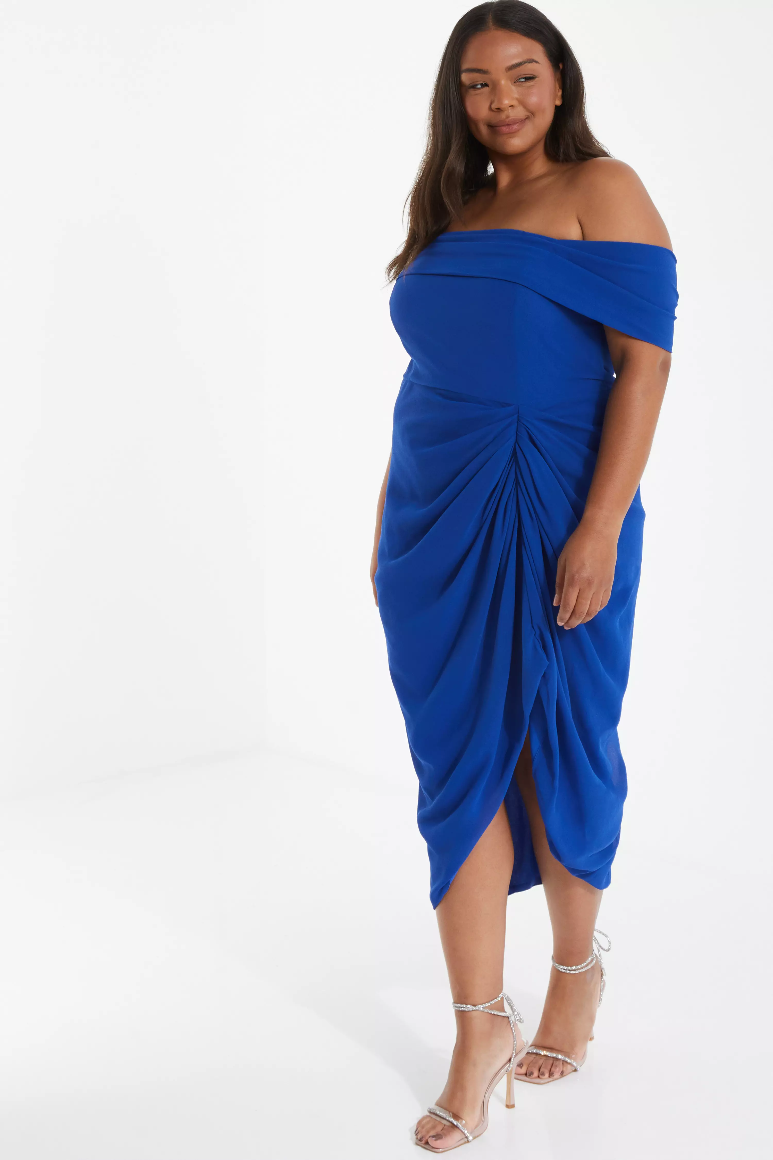 Curve Royal Blue Chiffon Bardot Midi Dress